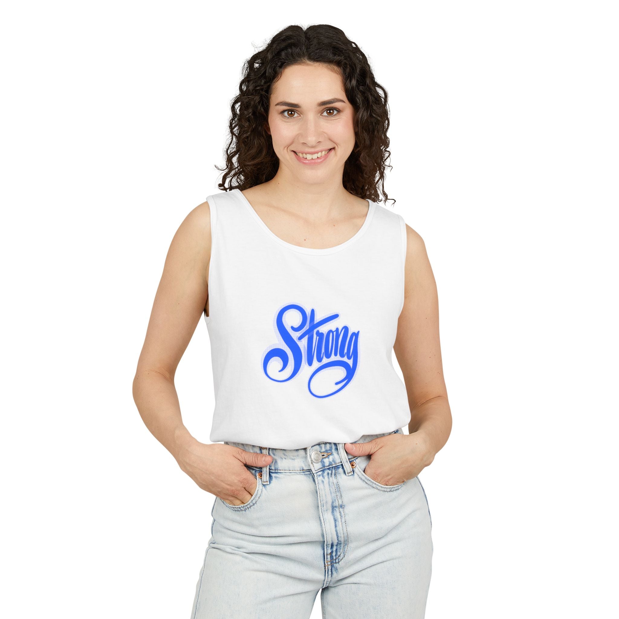 STRONG hand-drawn calligraphy Garment-Dyed Tank Top - Comfortable Athletic Wear