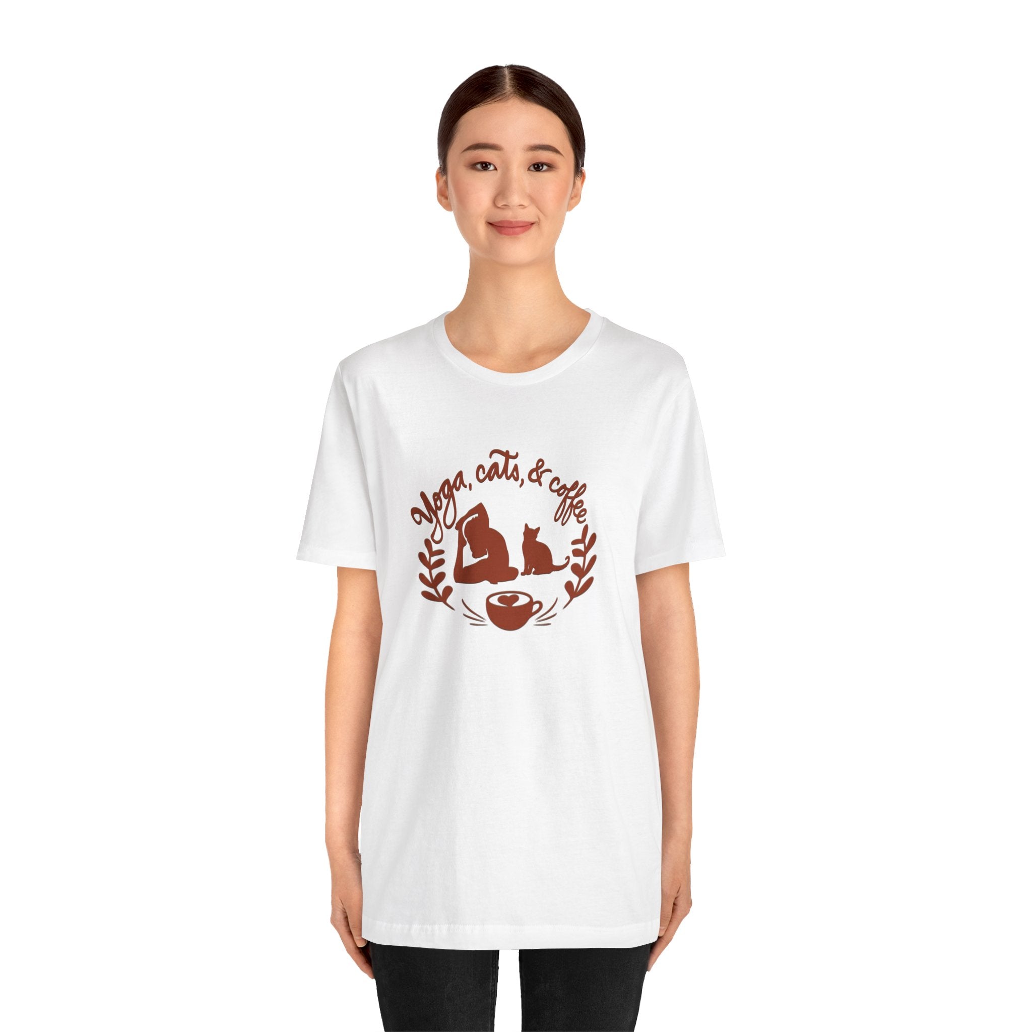 Yoga, Cats & Coffee Short Sleeve Tee - Unisex Causal Shirt