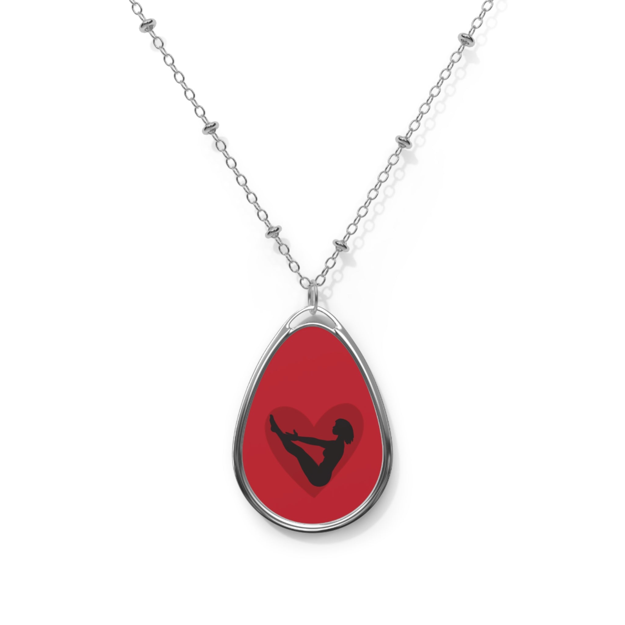 I HEART YOGA Oval Necklace - Teardrop Pendant for Mindfulness and Style