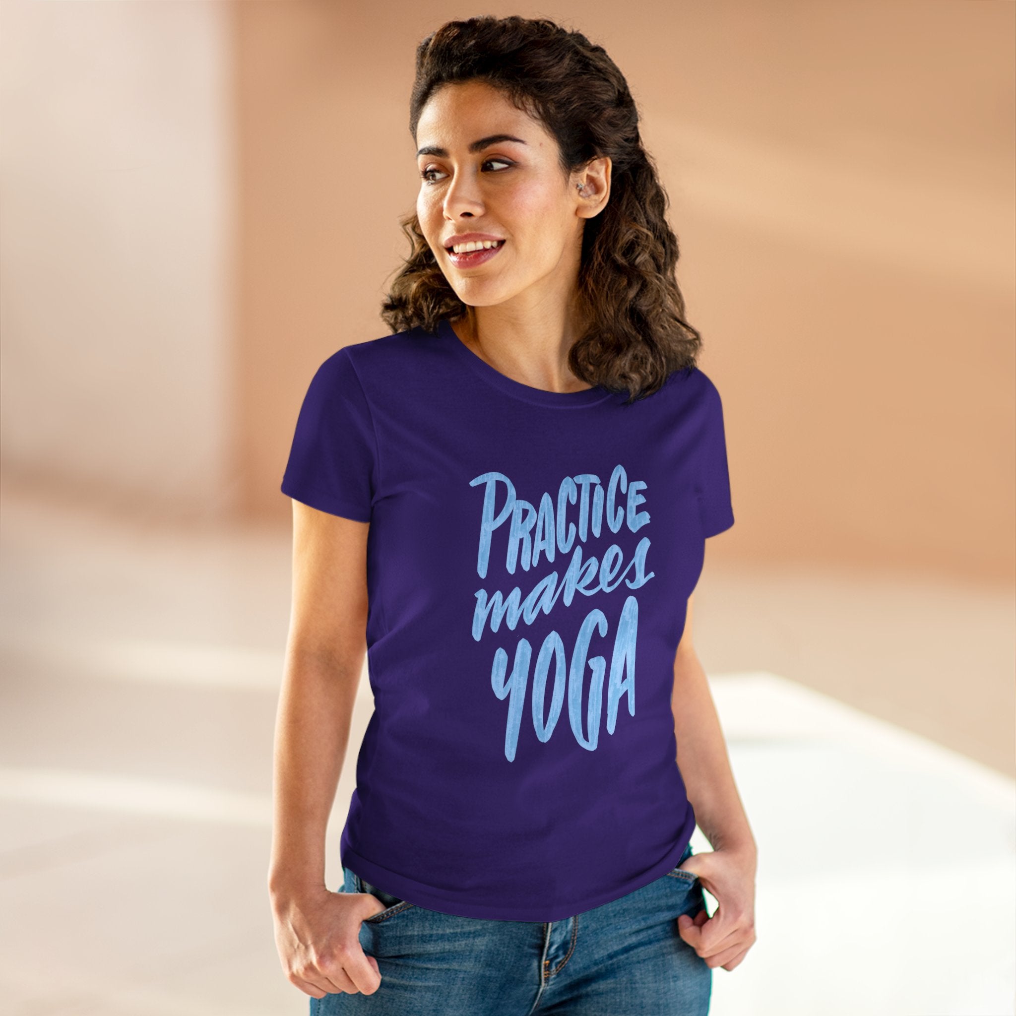 Women's Yoga Cotton Tee - "Practice Makes Yoga" Shirt, Fitness Apparel, Gift for Yogis, Cozy Casual Wear, Motivational T-Shirt