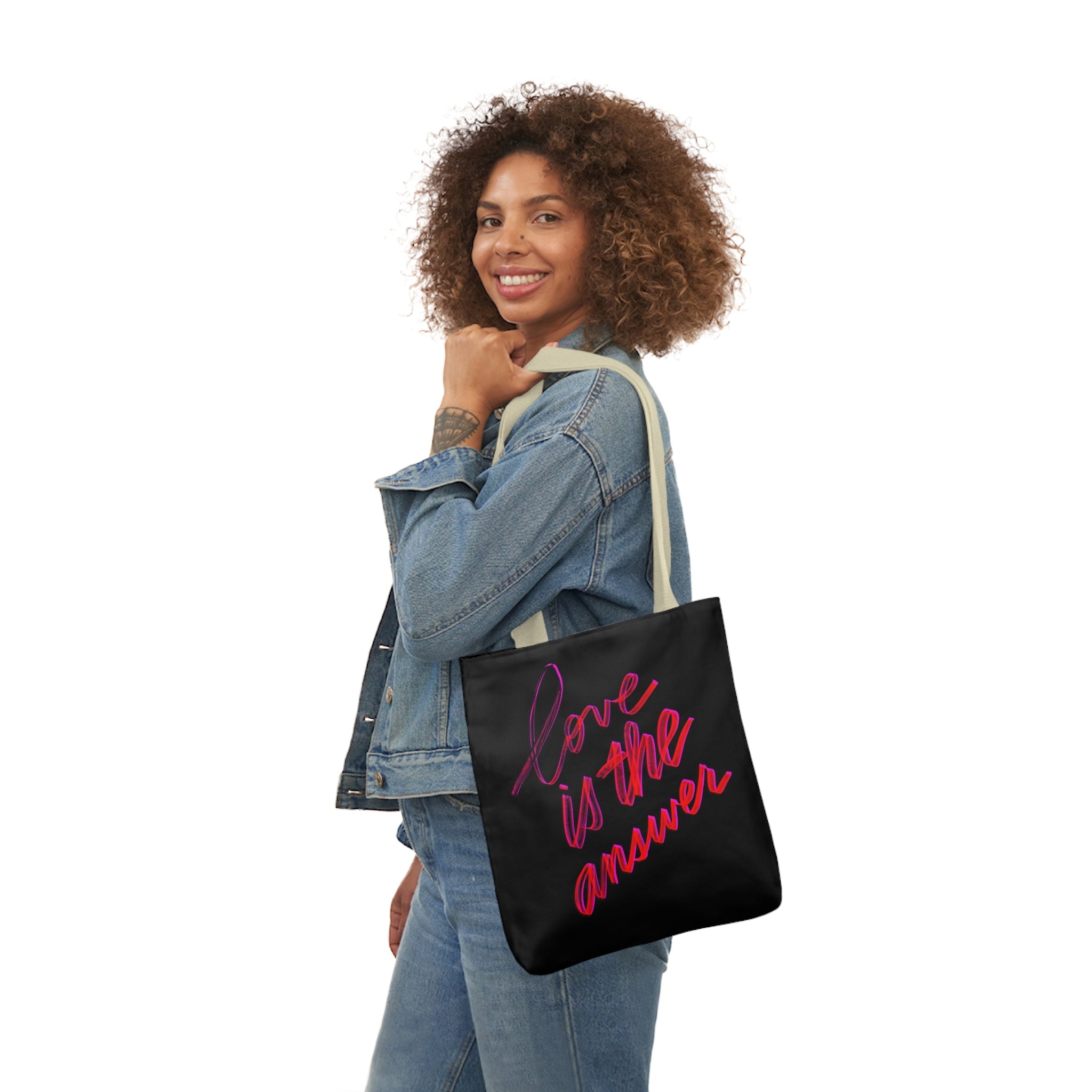 LOVE IS THE ANSWER Canvas Tote Bag, 5-Color Straps