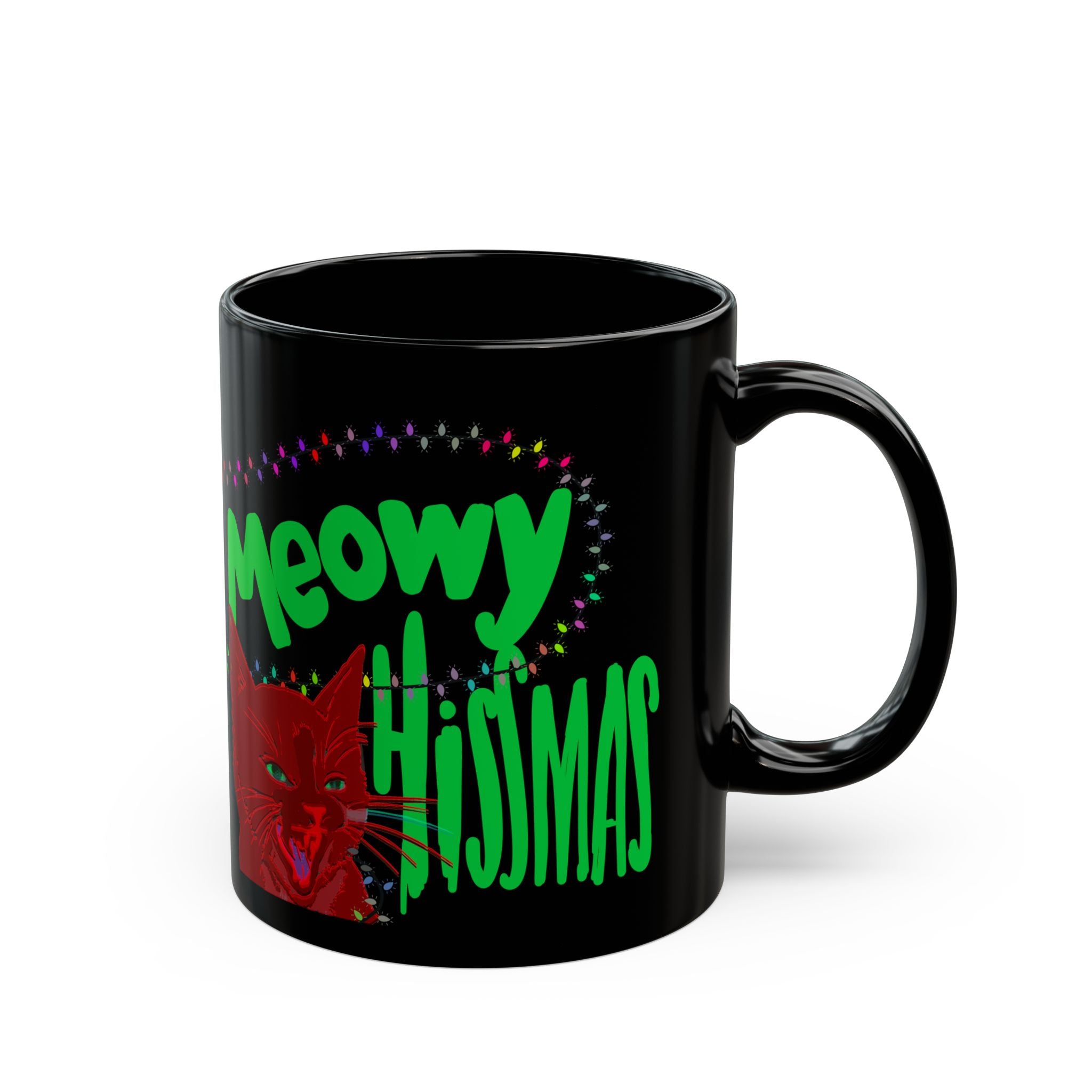 MEOWY HISSMAS Black Mug (11oz)