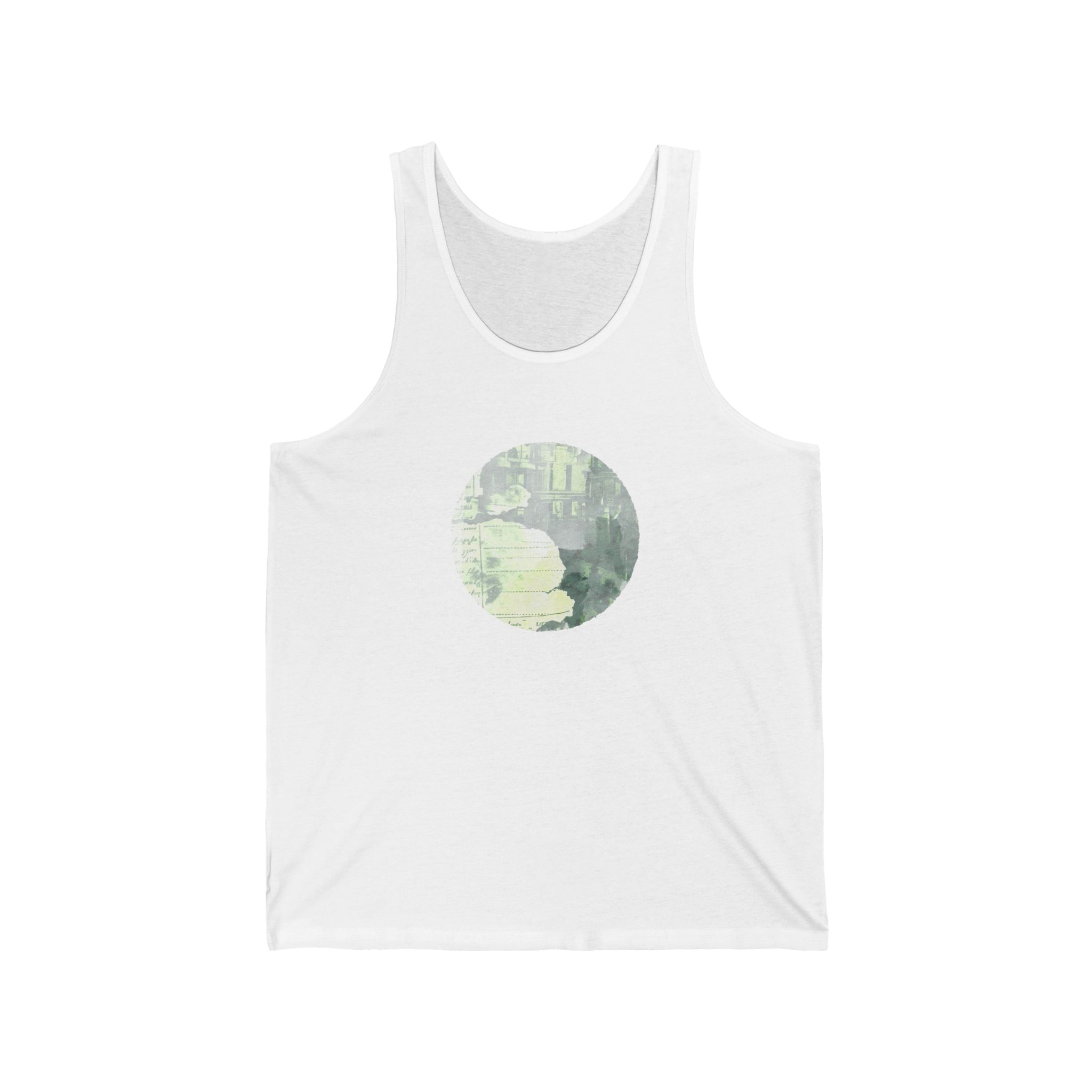 Eco-Friendly Unisex Jersey Tank with Abstract Green Design
