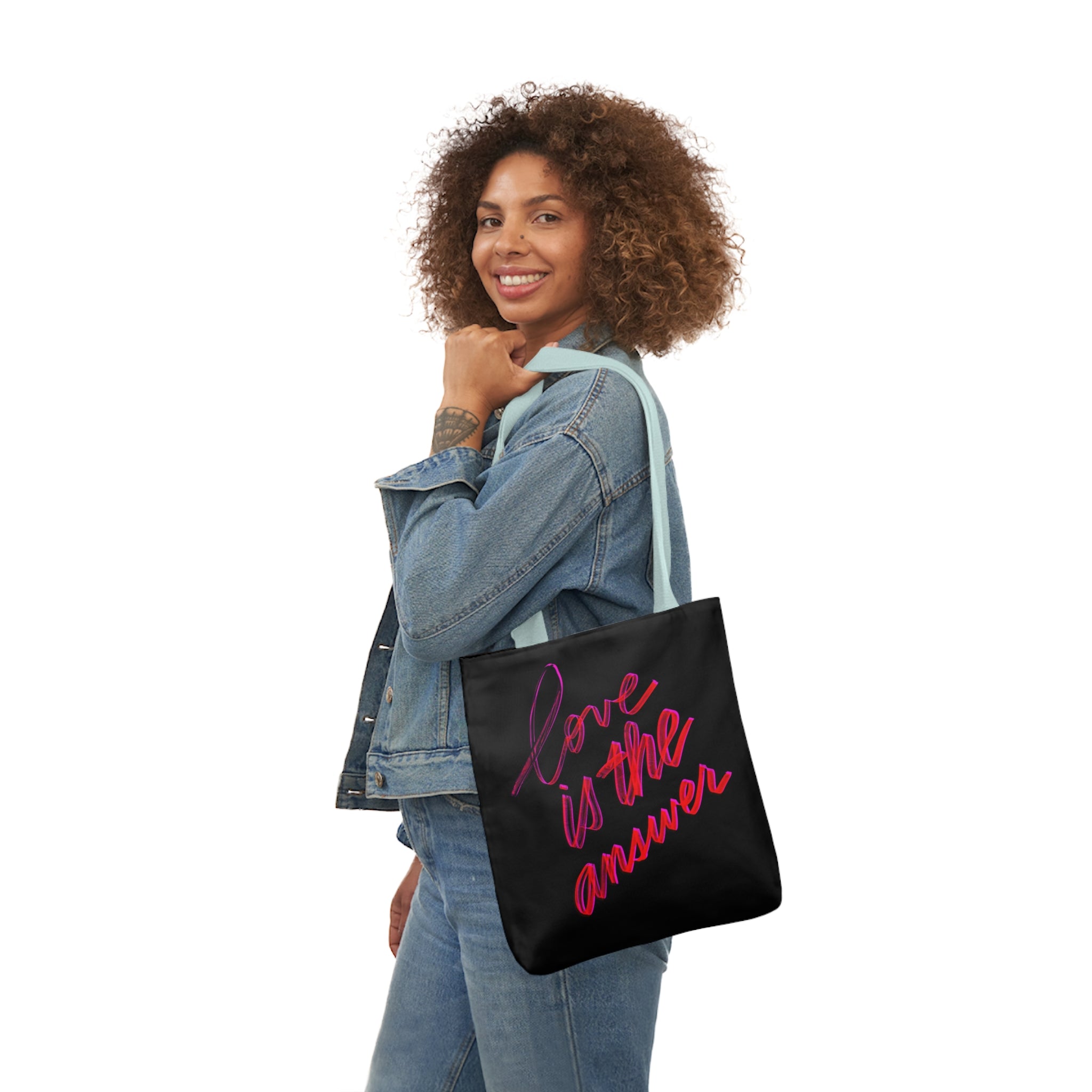 LOVE IS THE ANSWER Canvas Tote Bag, 5-Color Straps