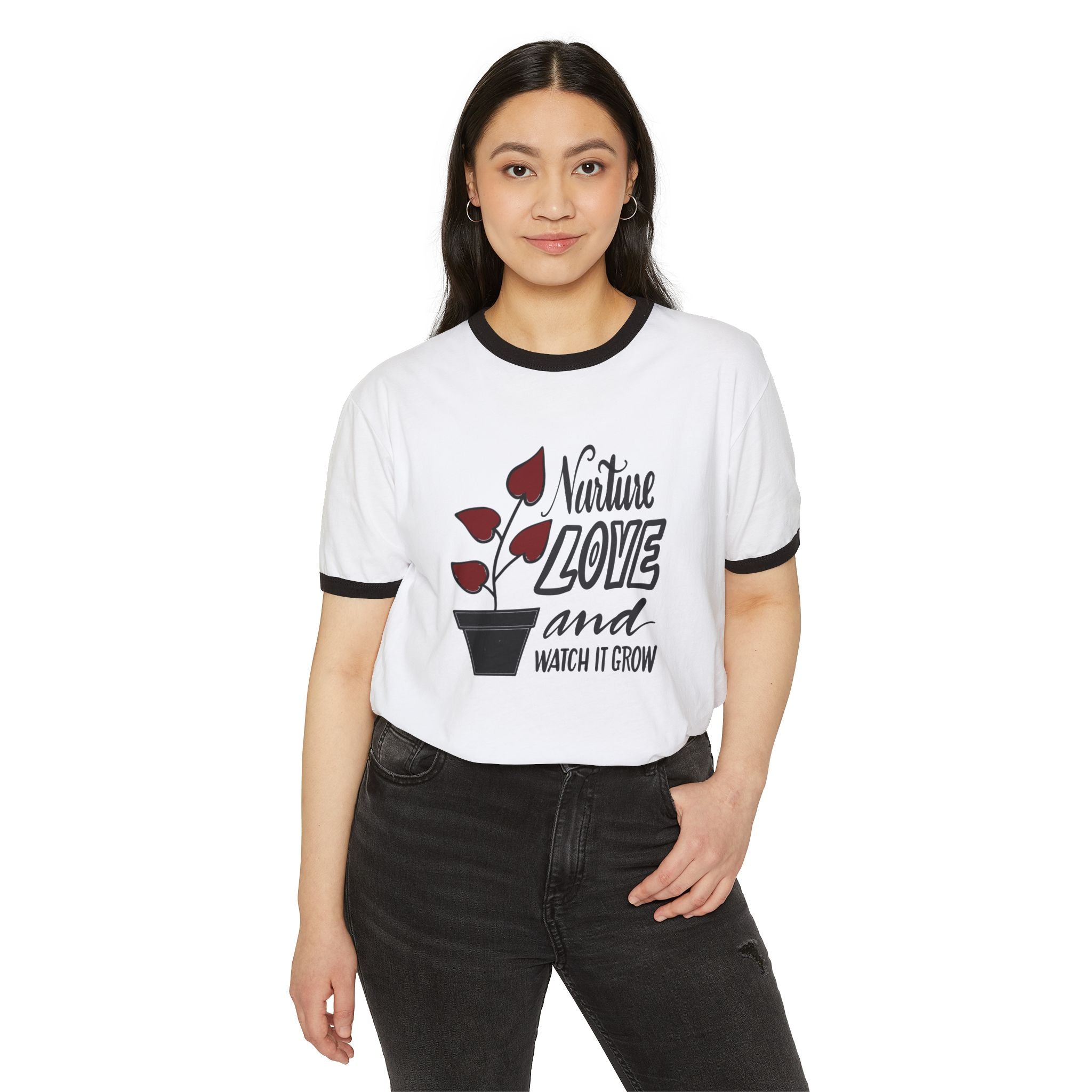 Nurture Love Cotton Ringer T-Shirt - Inspirational Plant Design