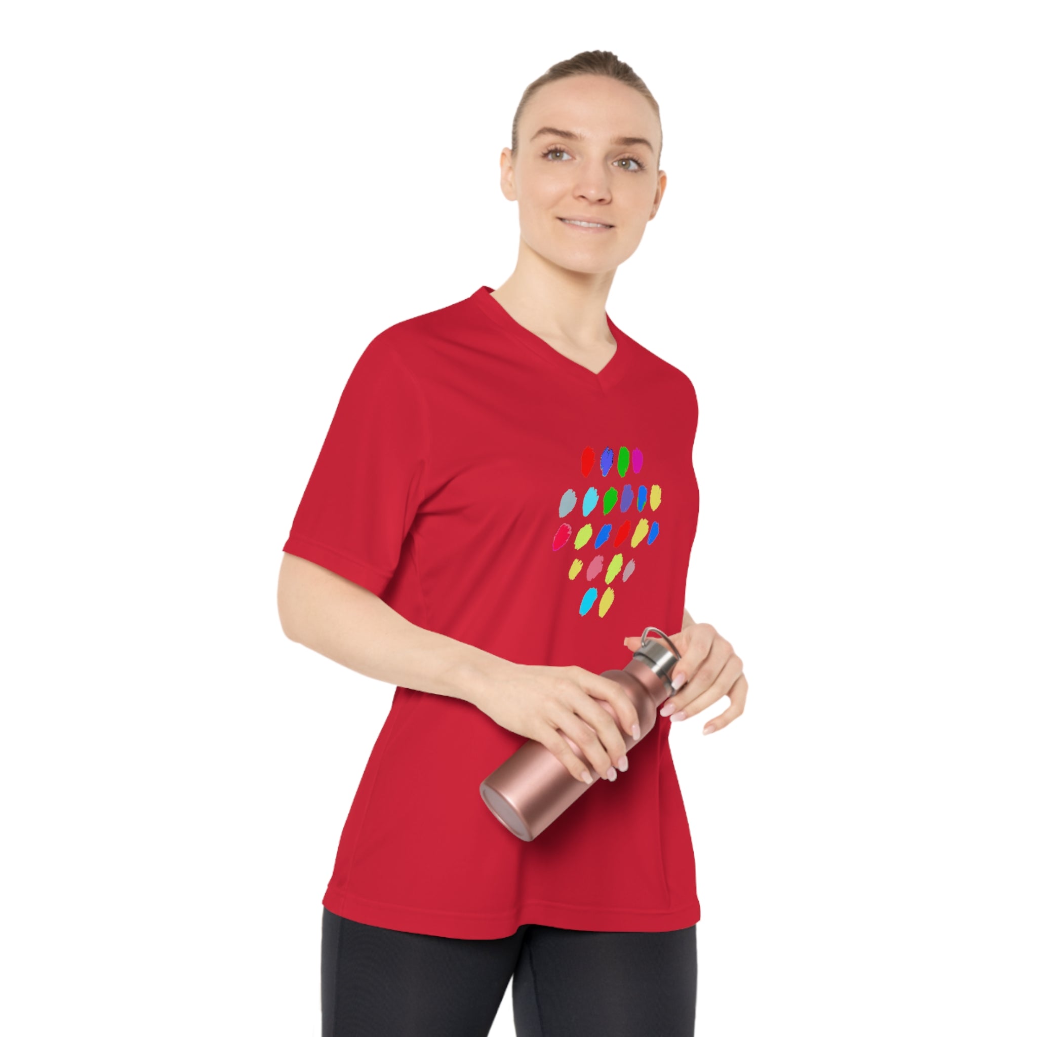 Colorful Dot Women's Performance V-Neck T-Shirt – Activewear for Fitness Enthusiasts