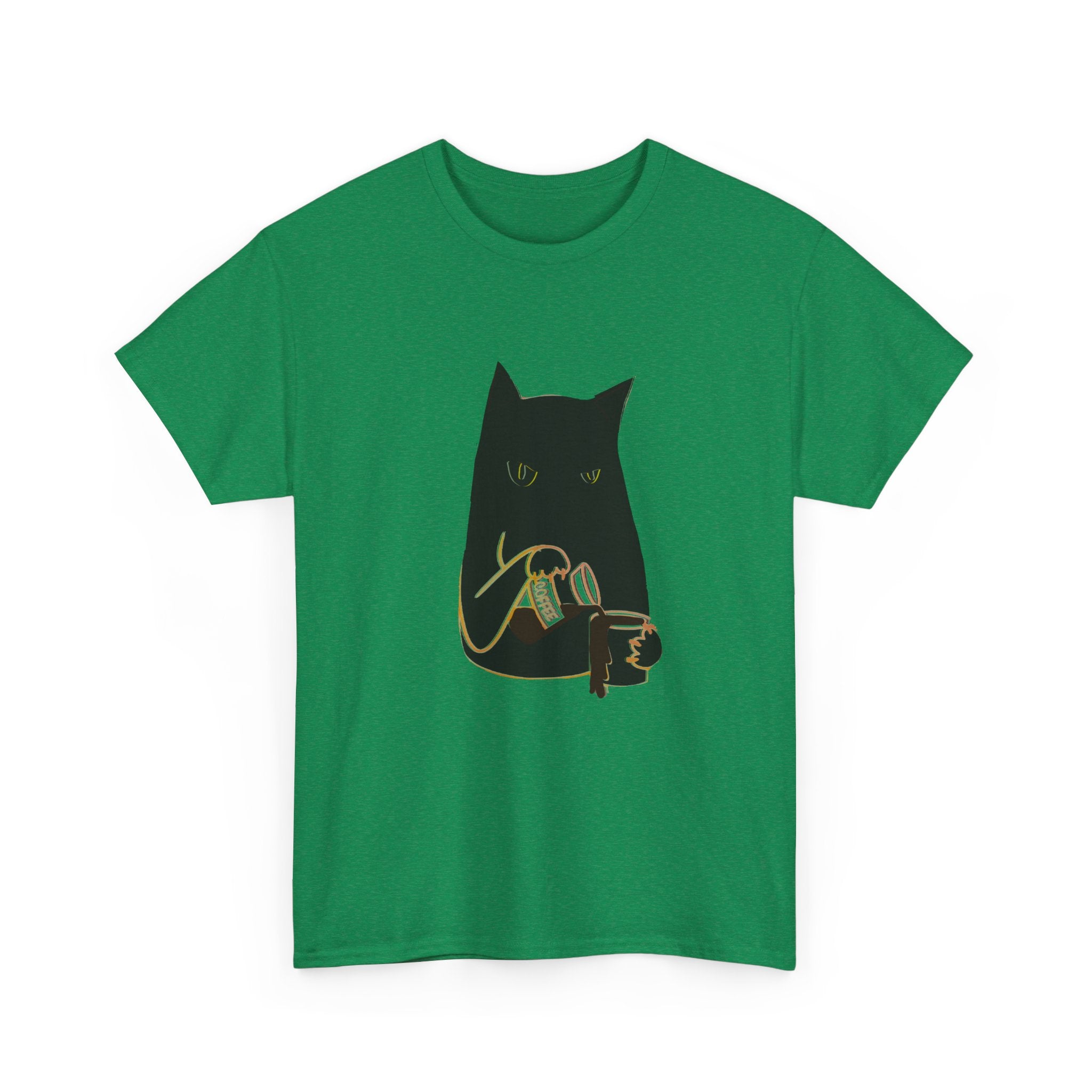 BLACK CAT BLACK COFFEE Unisex Heavy Cotton Tee