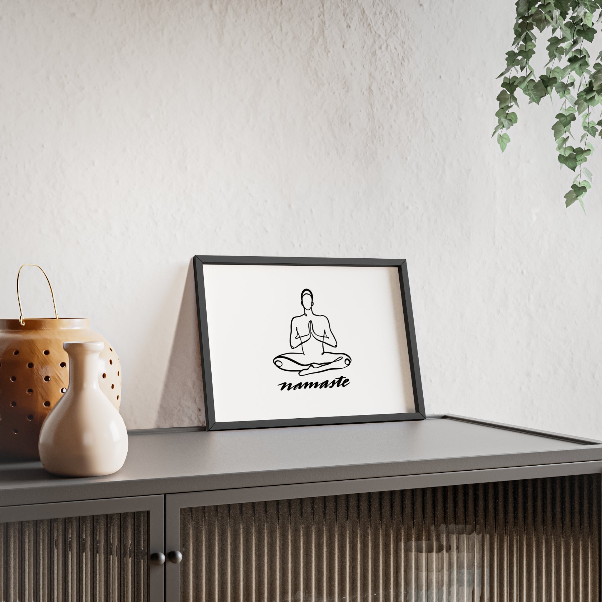 Meditation Art Poster with Wooden Frame - Namaste Decor for Mindfulness and Wellness