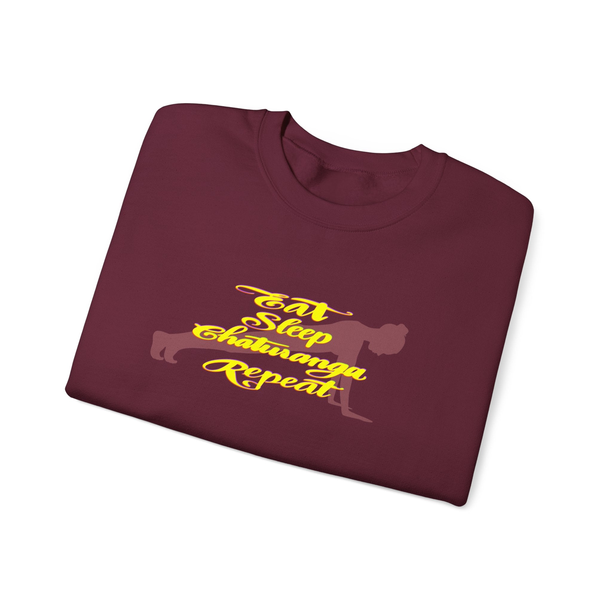 Funny Yoga Lover Crewneck Sweatshirt - Eat, Sleep, Chaturanga, Repeat