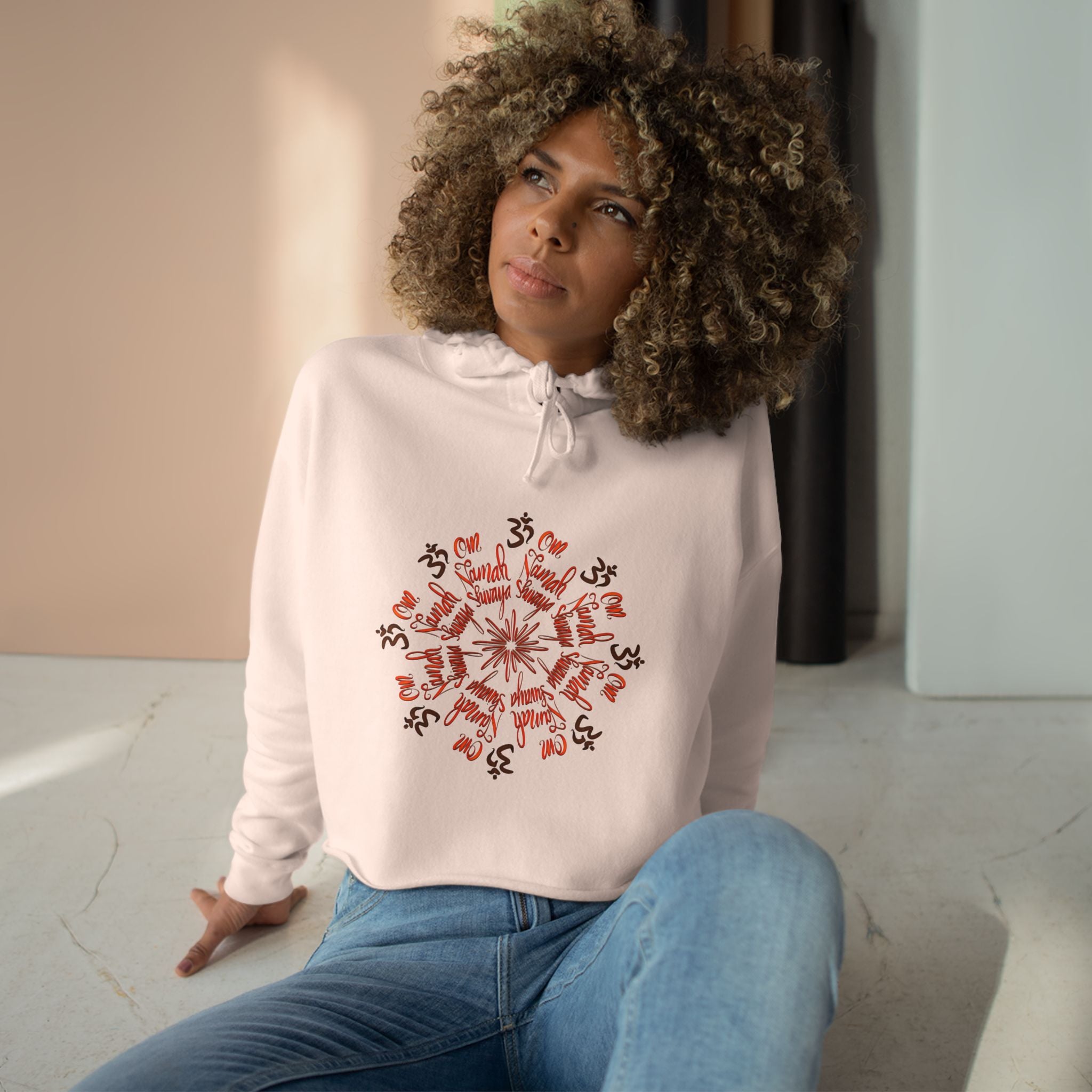 Spiritual Snowflake Crop Hoodie - Cozy White Pullover for Yoga & Meditation