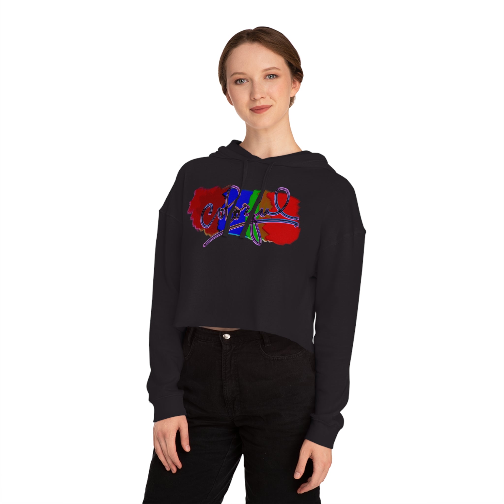 Colorful Women's Cropped Hooded Sweatshirt | Chic Casual Vibe