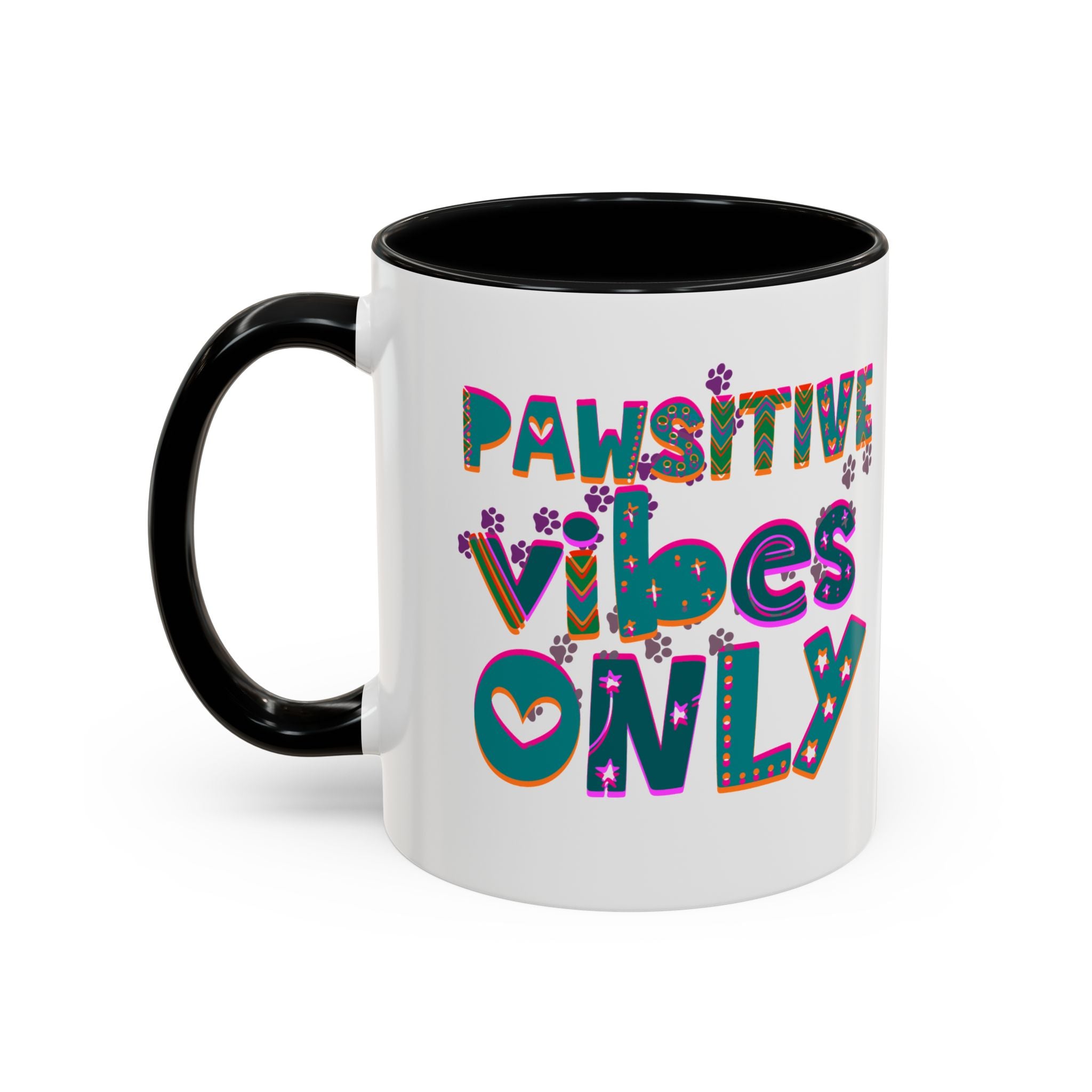 PAWSITIVE VIBES ONLY Accent Coffee Mug (11, 15oz)
