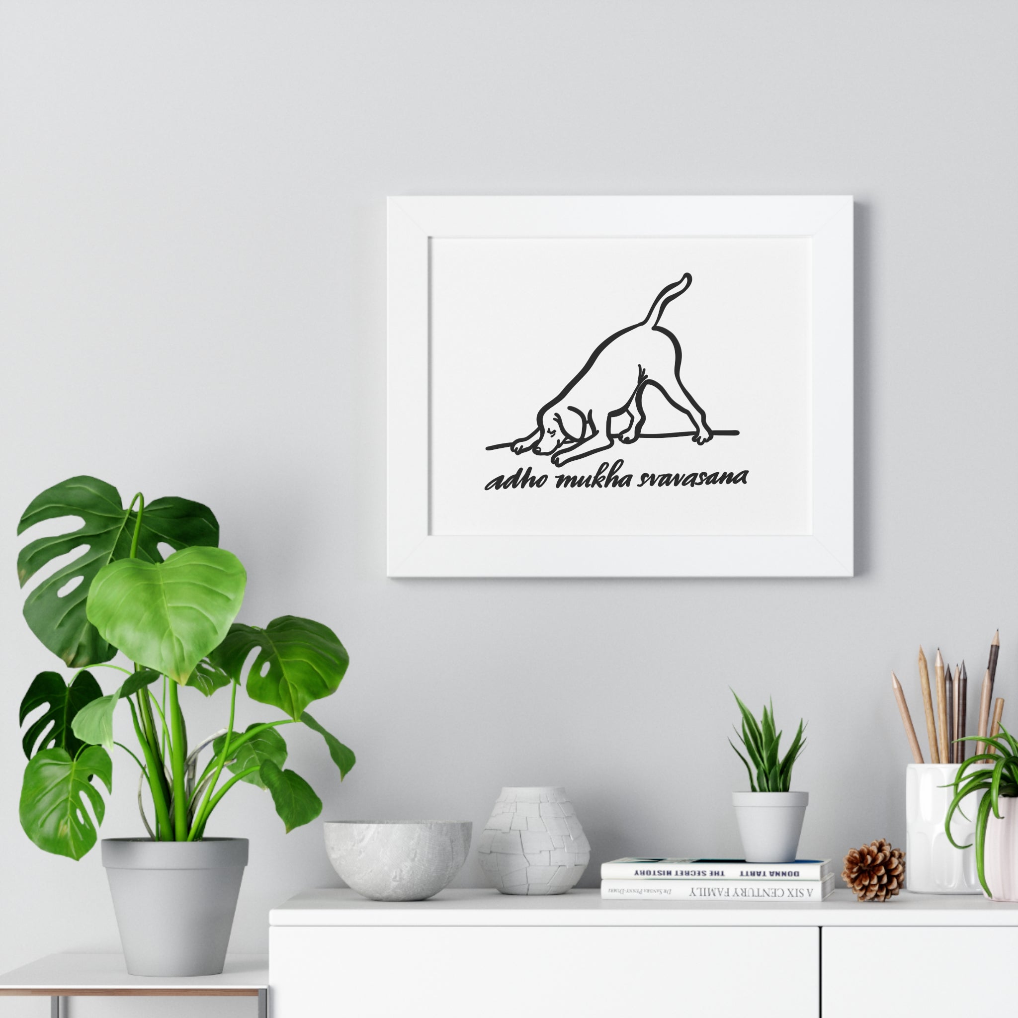 Framed Horizontal Poster - Adho Mukha Svanasana Dog Art for Pet Lovers