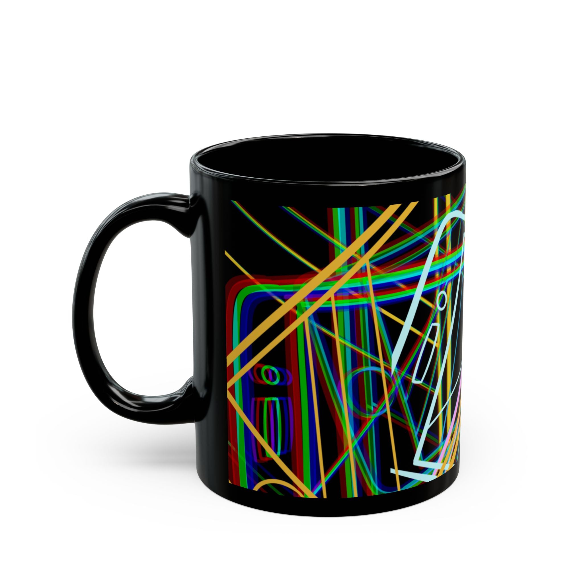 Colorful Phone Lines Black Mug - 11oz Coffee Cup for Artsy Spirits