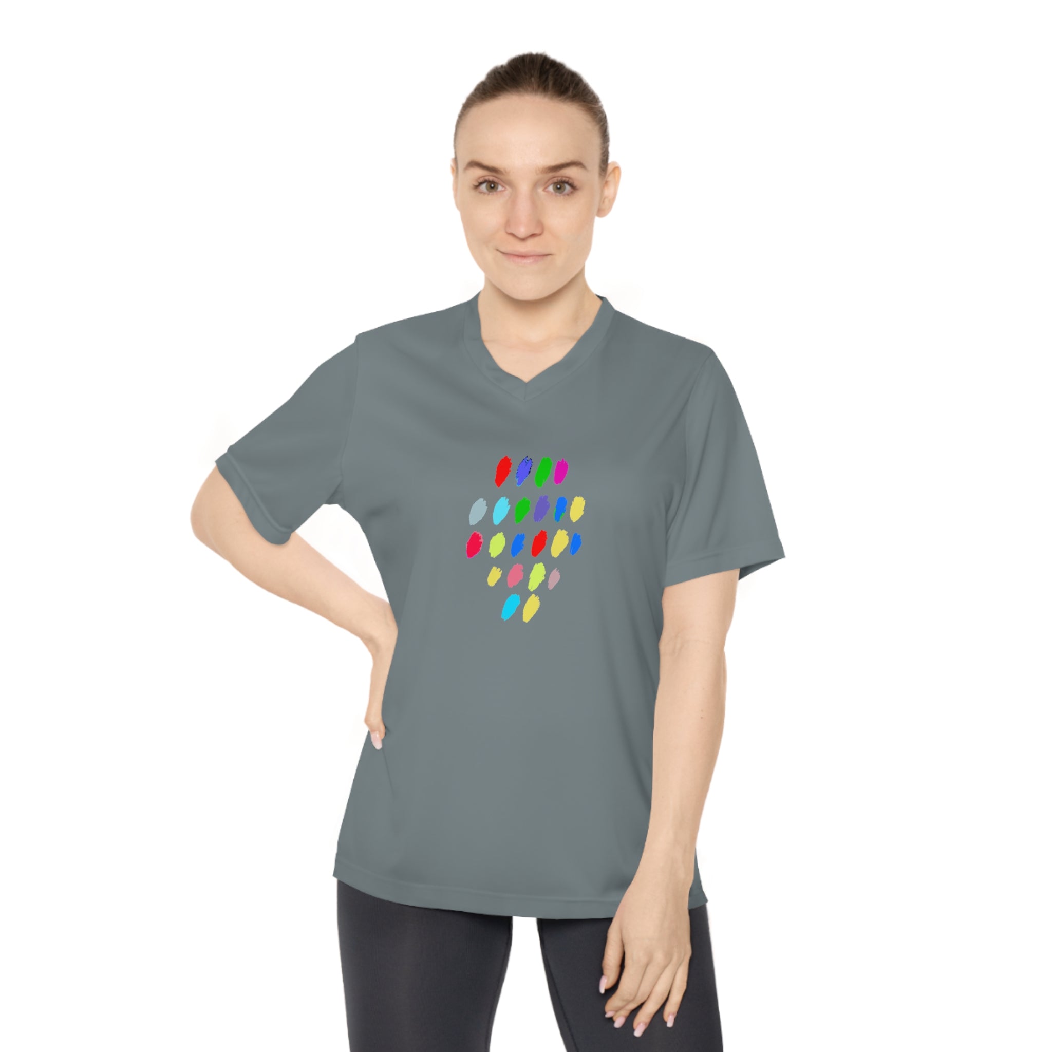 Colorful Dot Women's Performance V-Neck T-Shirt – Activewear for Fitness Enthusiasts