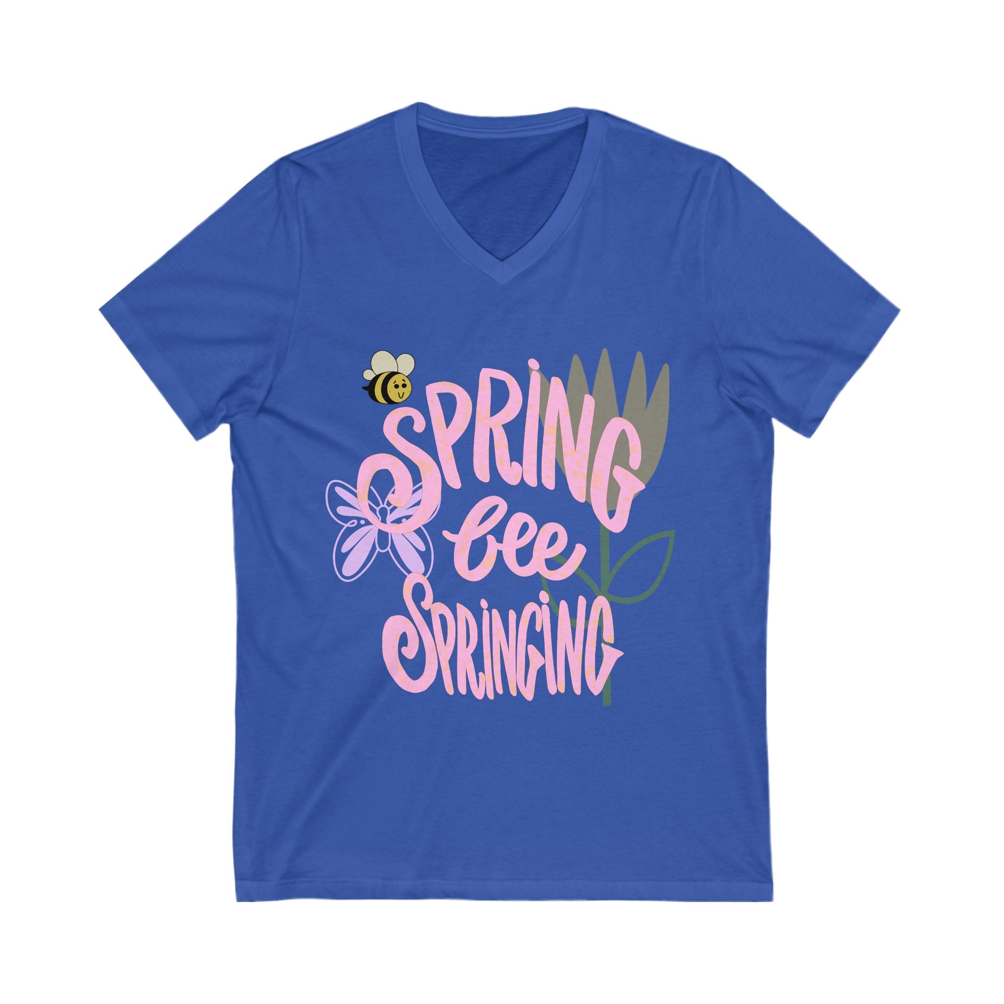 Spring-Inspired V-Neck Tee - "Spring Bee Springing"