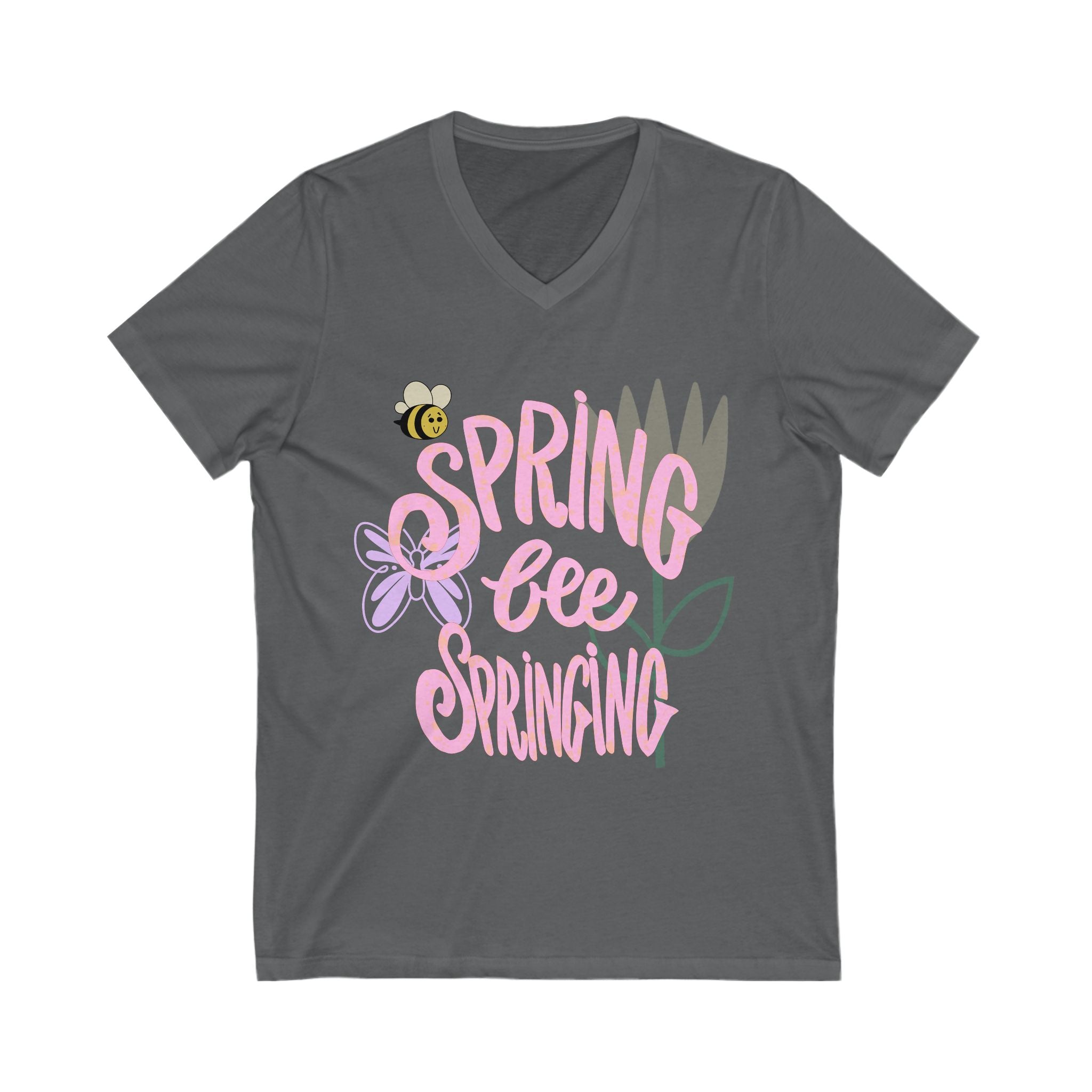 Spring-Inspired V-Neck Tee - "Spring Bee Springing"