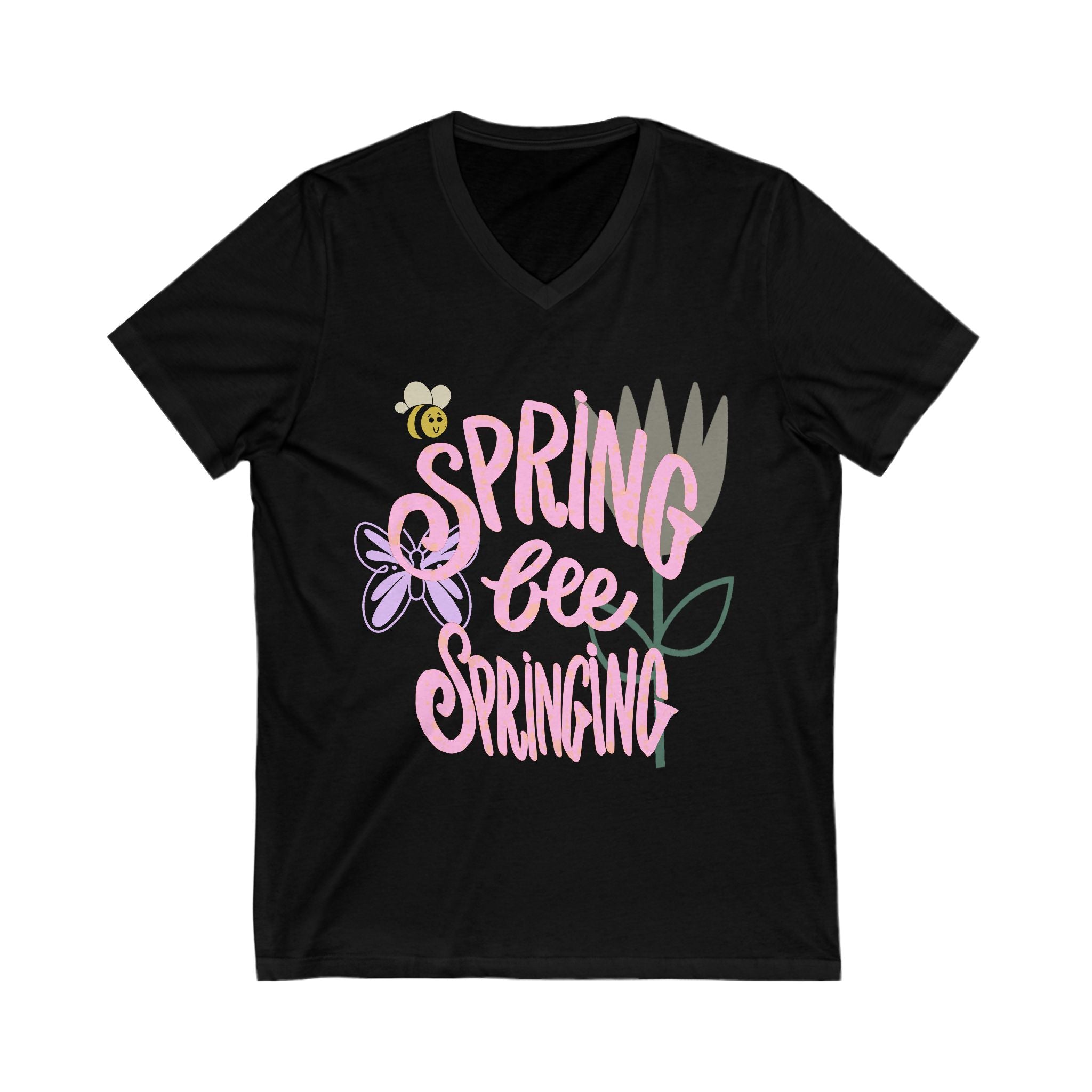 Spring-Inspired V-Neck Tee - "Spring Bee Springing"