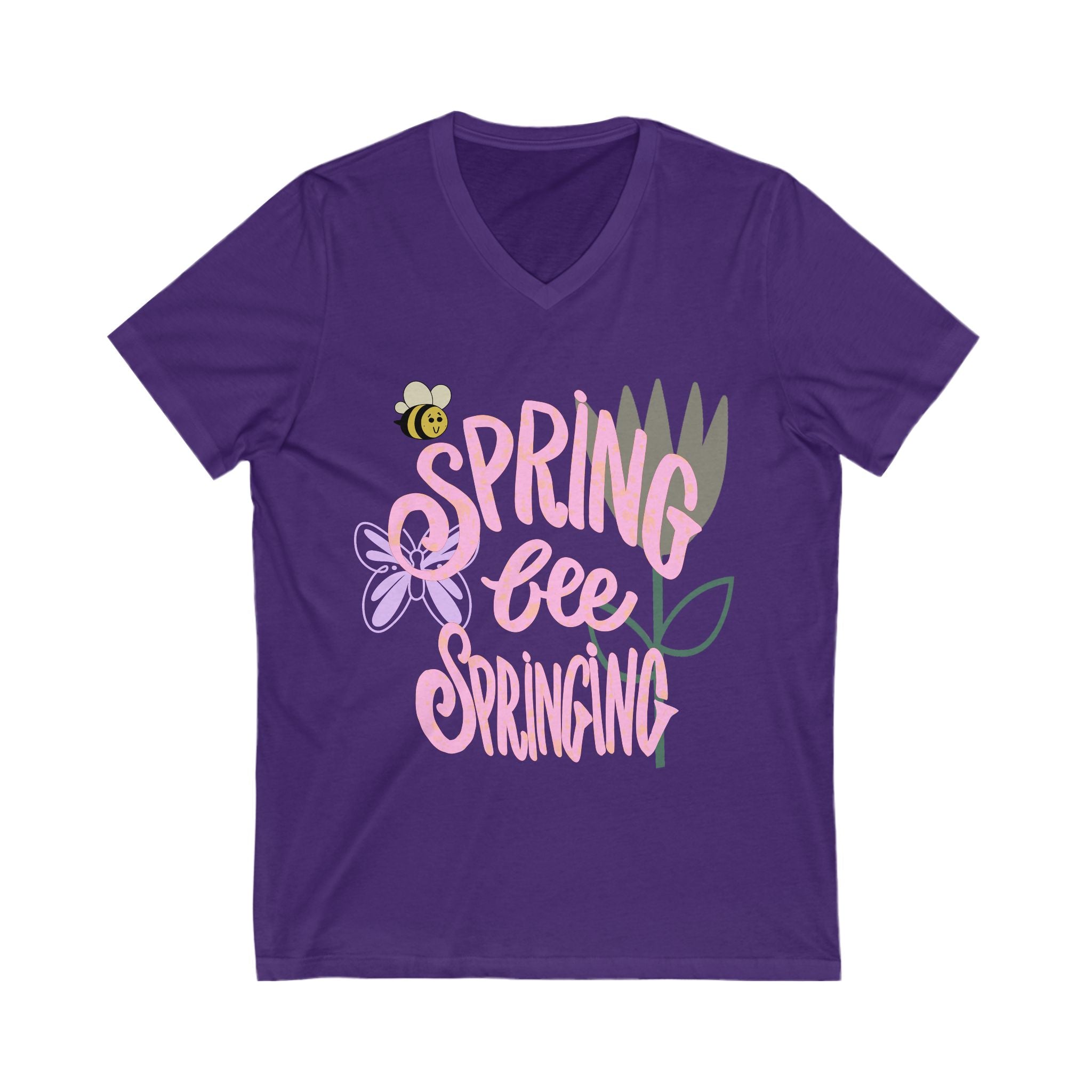 Spring-Inspired V-Neck Tee - "Spring Bee Springing"