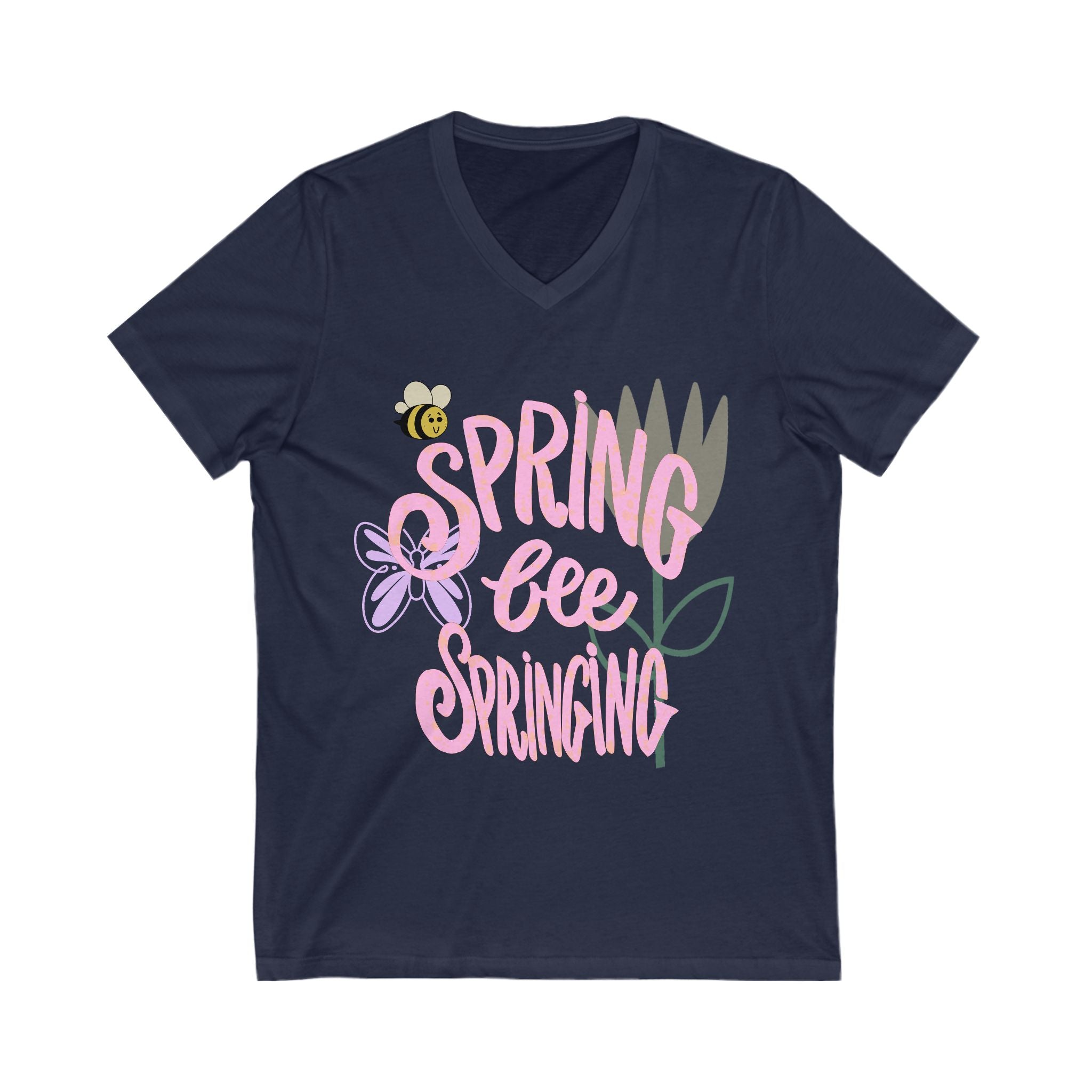 Spring-Inspired V-Neck Tee - "Spring Bee Springing"