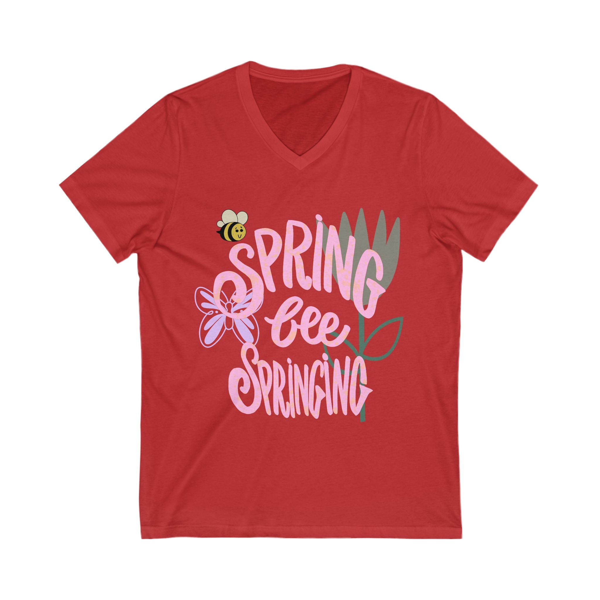 Spring-Inspired V-Neck Tee - "Spring Bee Springing"