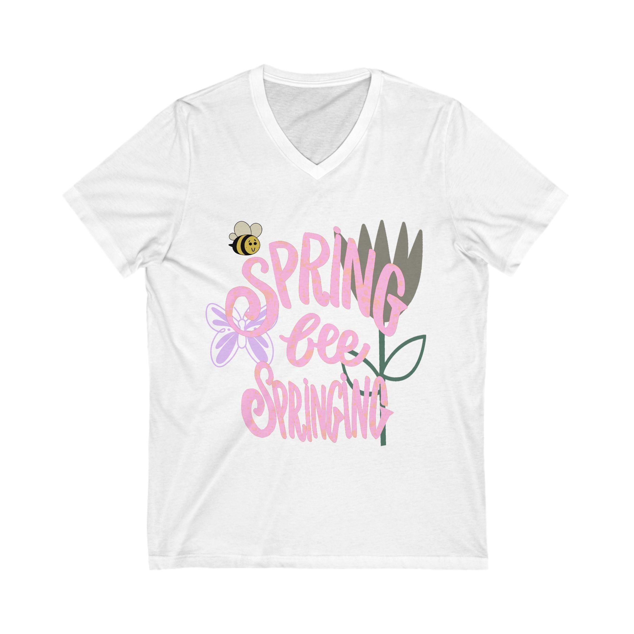 Spring-Inspired V-Neck Tee - "Spring Bee Springing"