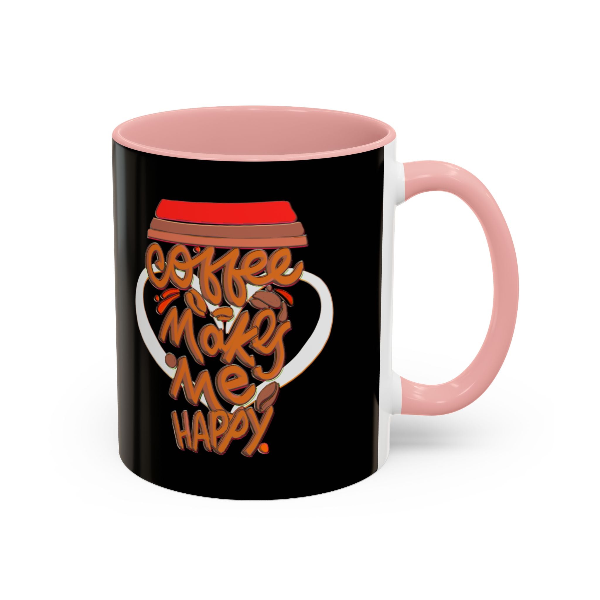 COFFEE MAKES ME HAPPY Hand-Drawn Design Accent Coffee Mug (11oz)