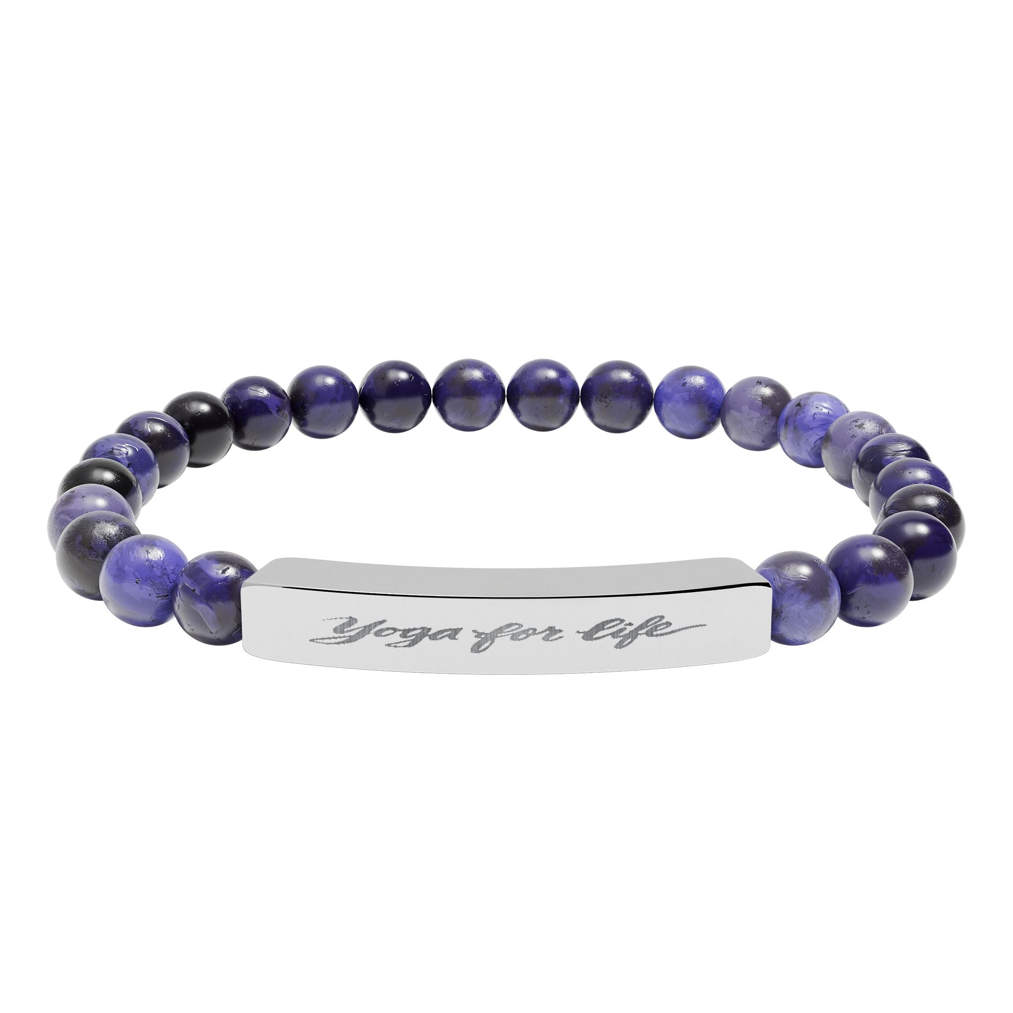 Natural Stone Stretch Bar Bracelet — "Yoga for Life" Engraved
