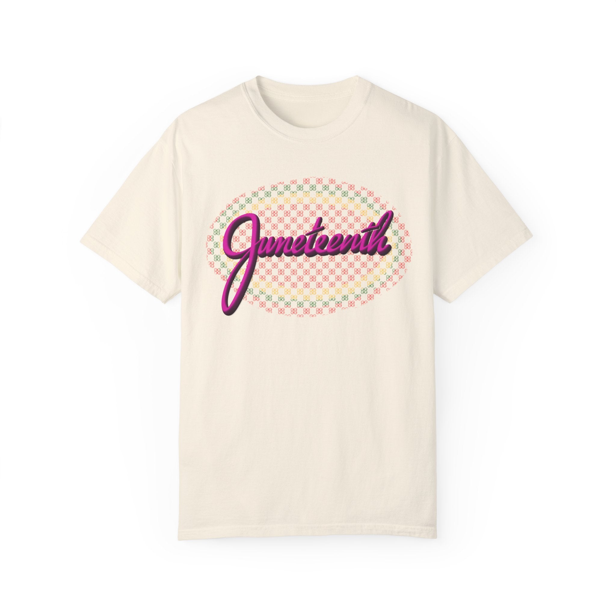 JUNETEENTH WITH PINK SCRIPT Unisex Garment-Dyed T-shirt