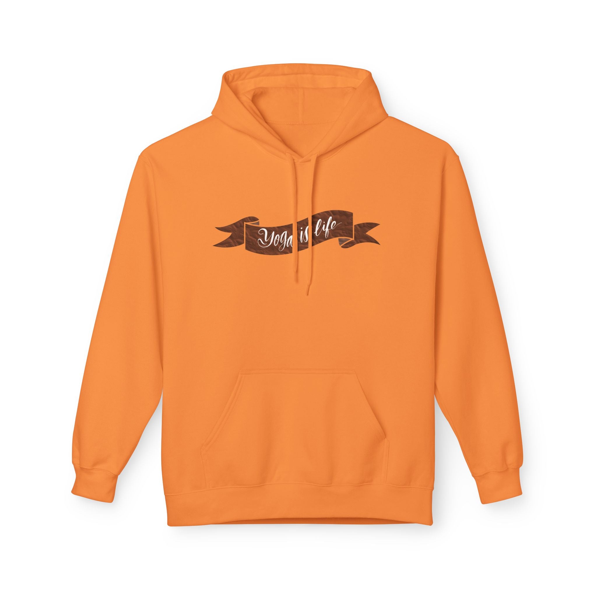 Cozy 'Yoga is Life' Script Hoodie — Rustic Brown Fleece Pullover