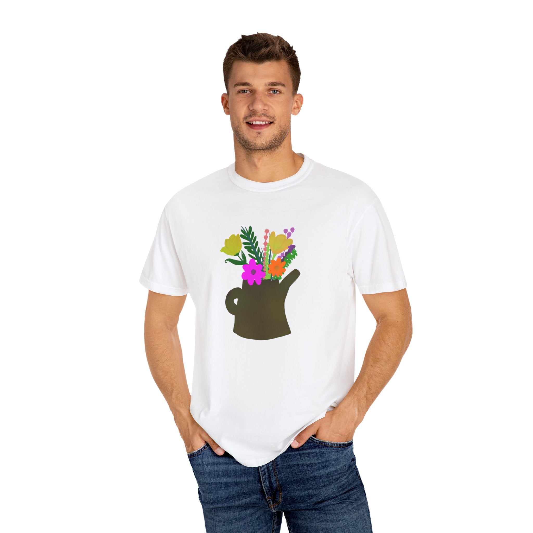 WATERING CAN WITH FLOWERS Unisex Garment-Dyed T-shirt