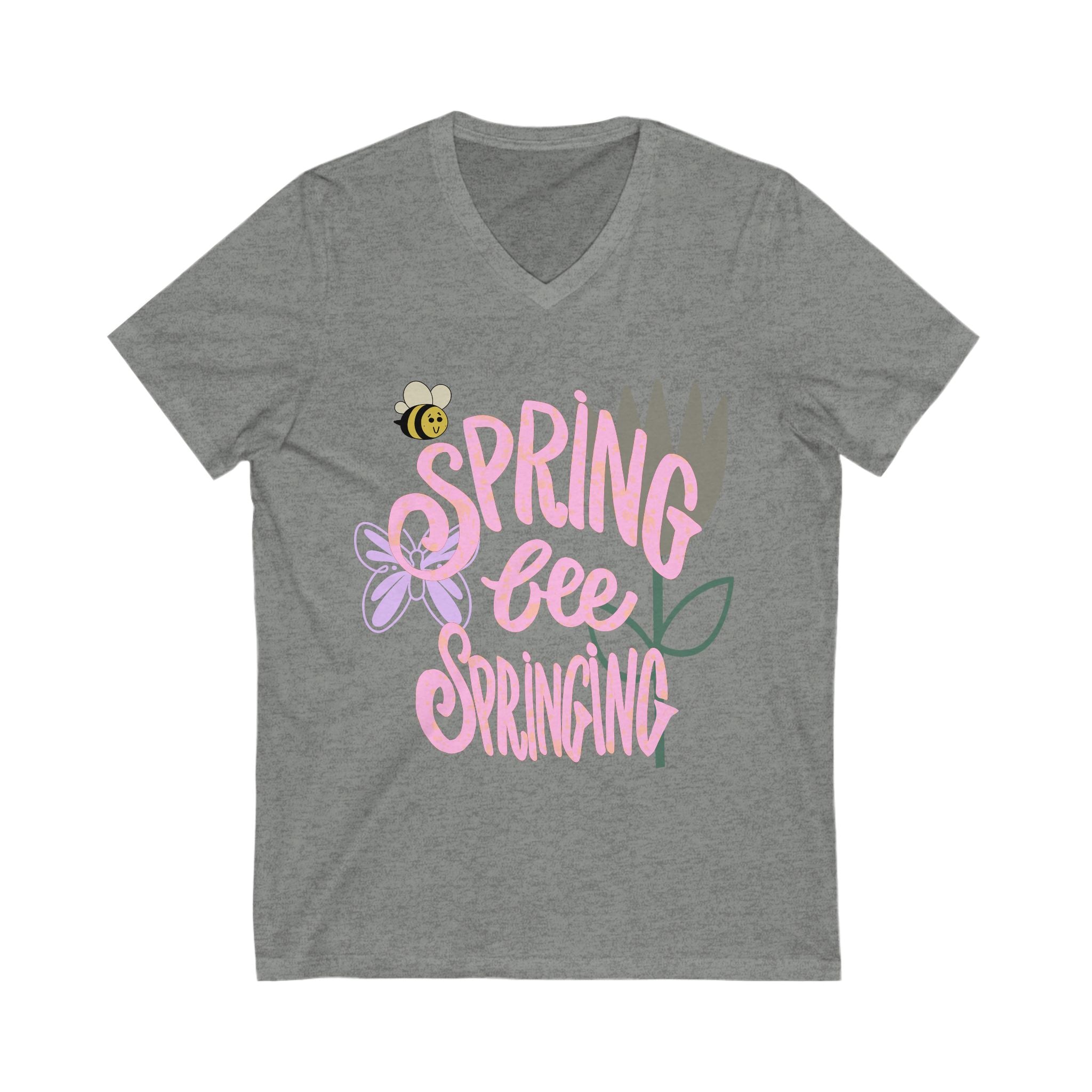 Spring-Inspired V-Neck Tee - "Spring Bee Springing"