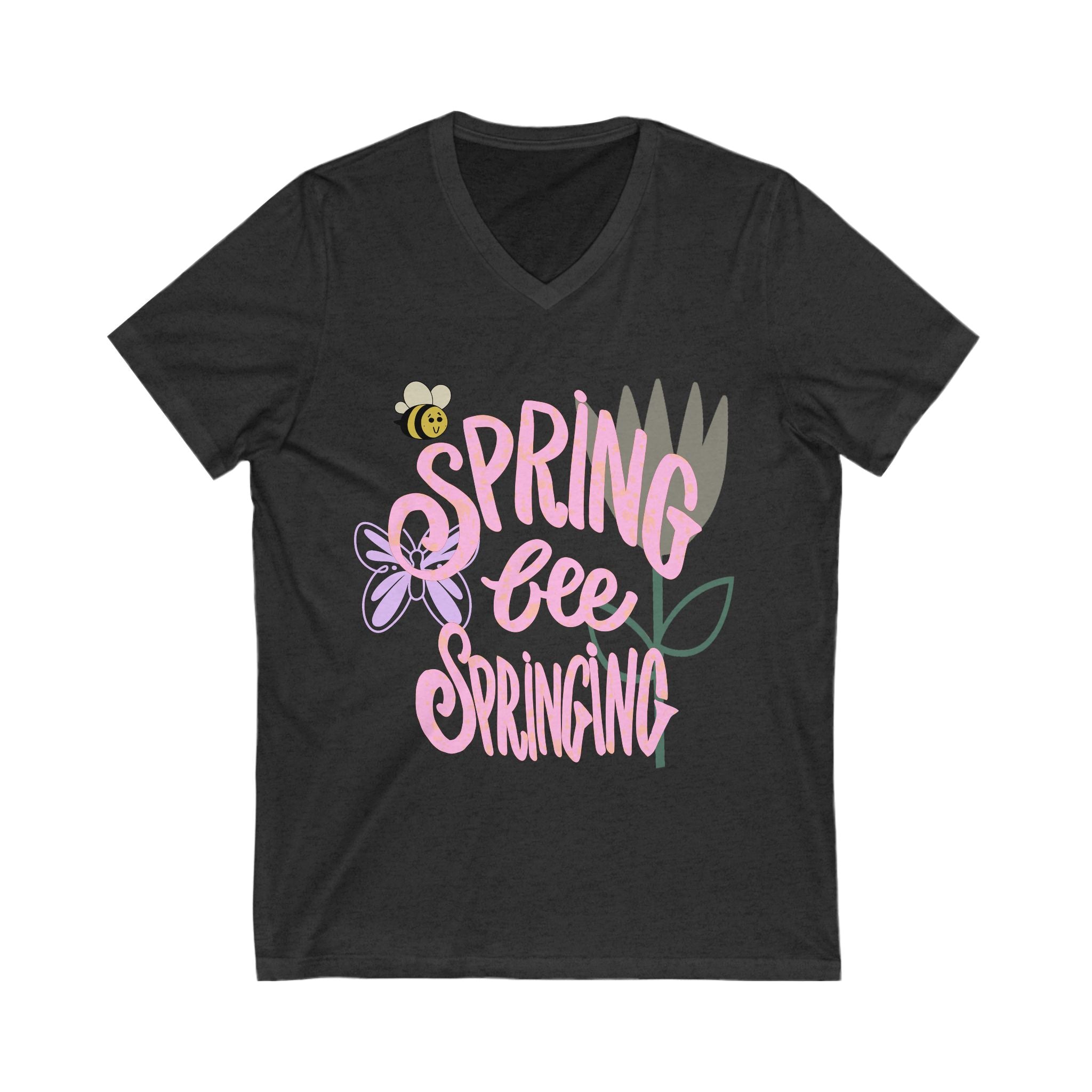 Spring-Inspired V-Neck Tee - "Spring Bee Springing"