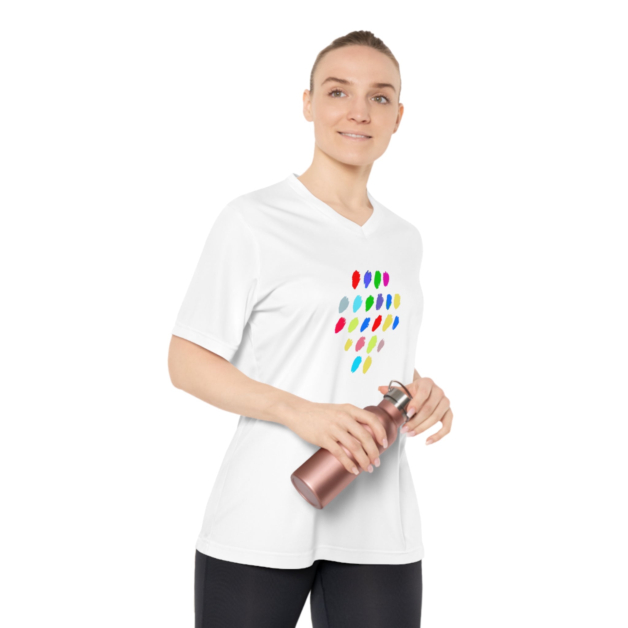 Colorful Dot Women's Performance V-Neck T-Shirt – Activewear for Fitness Enthusiasts