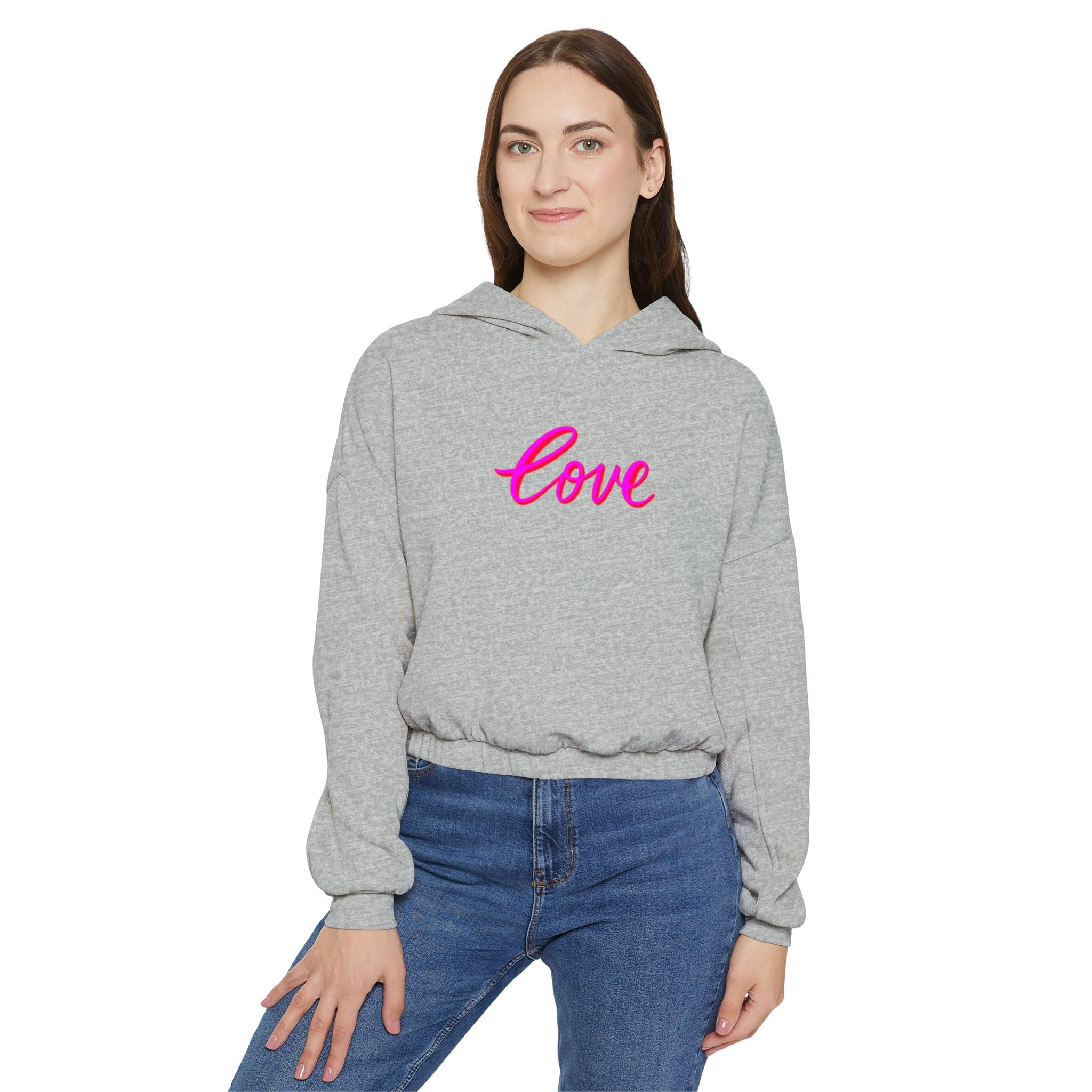 Women's Love Cinched Bottom Hoodie, Cute Lounge Wear, Everyday Comfort