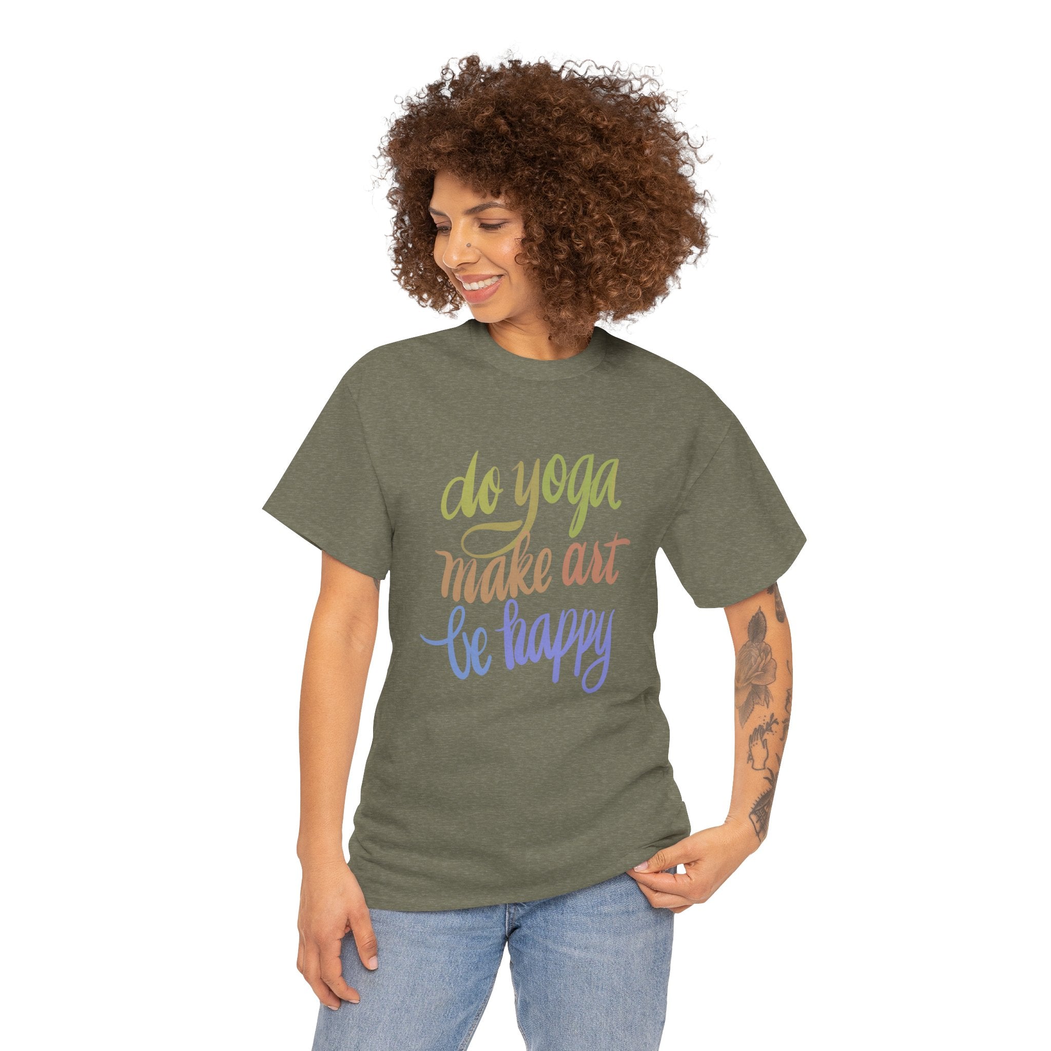 Unisex Cotton Tee - "Do Yoga, Make Art, Be Happy" - Motivational T-Shirt, Gift for Yogis, Art Lovers, Relaxed Fit Top