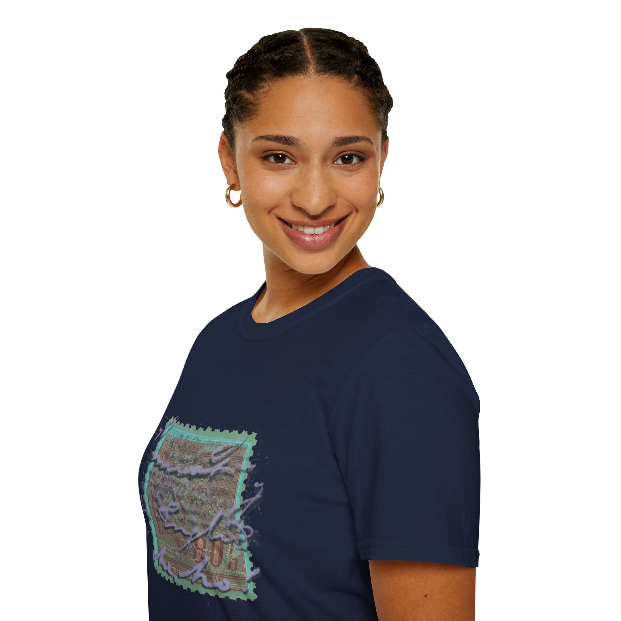 Vintage Postage Stamp Graphic Tee – Handwritten Script Design