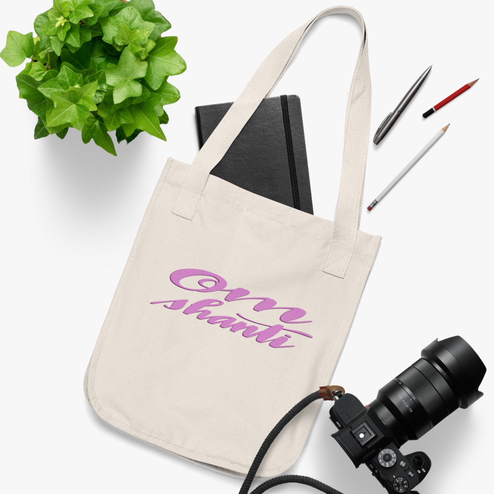 Om Organic Canvas Tote Bag - Eco-Friendly Shopper, Yoga Accessory, Gift for Mindfulness, Festival Bag, Om Shanti Tote