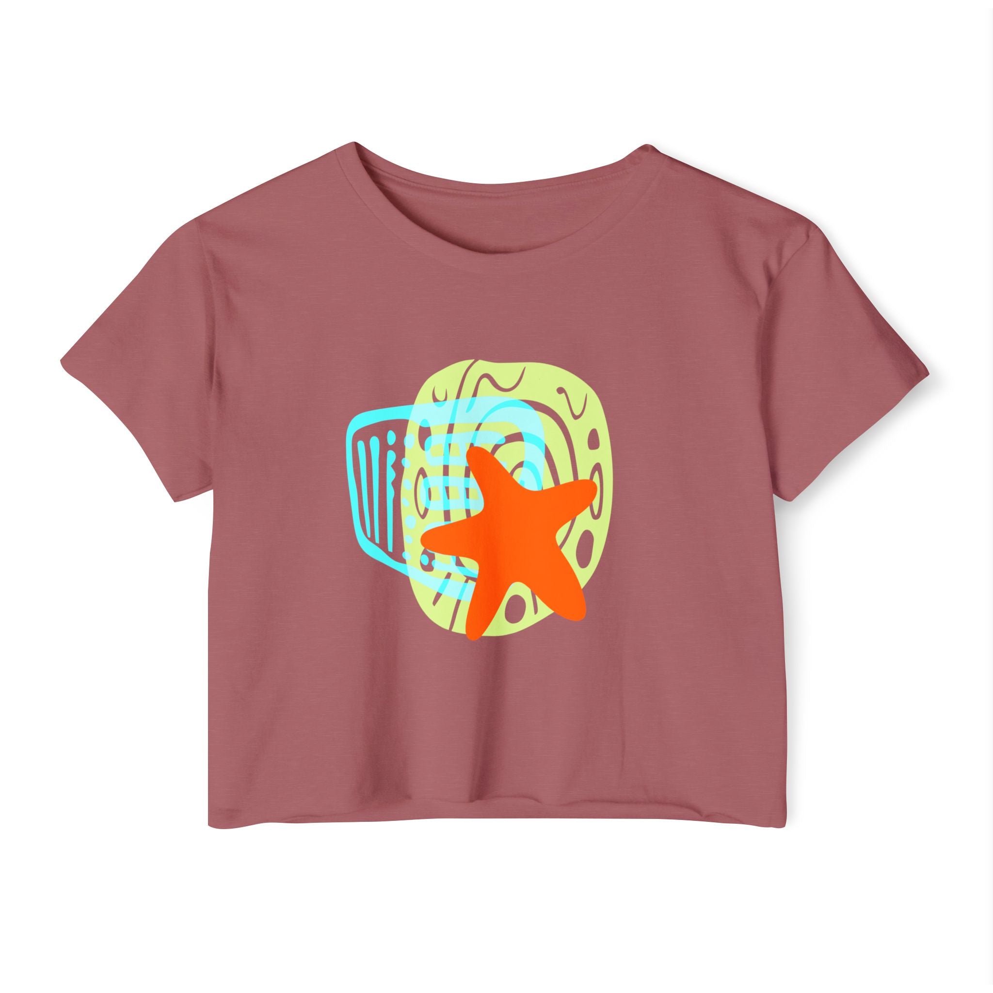 Colorful Starfish Festival Crop Top for Women - Summer Vibes Tee