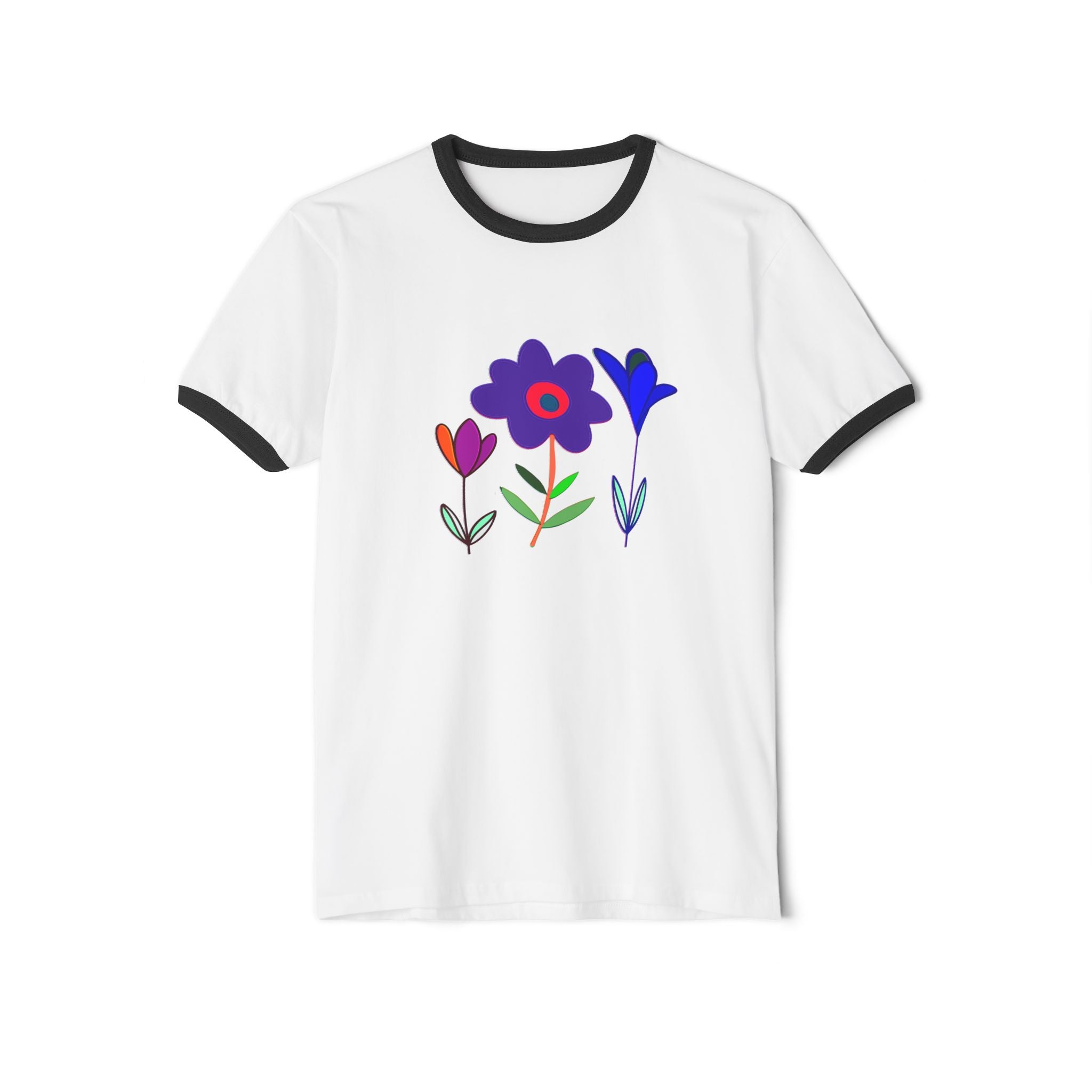 Colorful Floral Unisex Cotton Ringer T-Shirt - Casual Spring Style