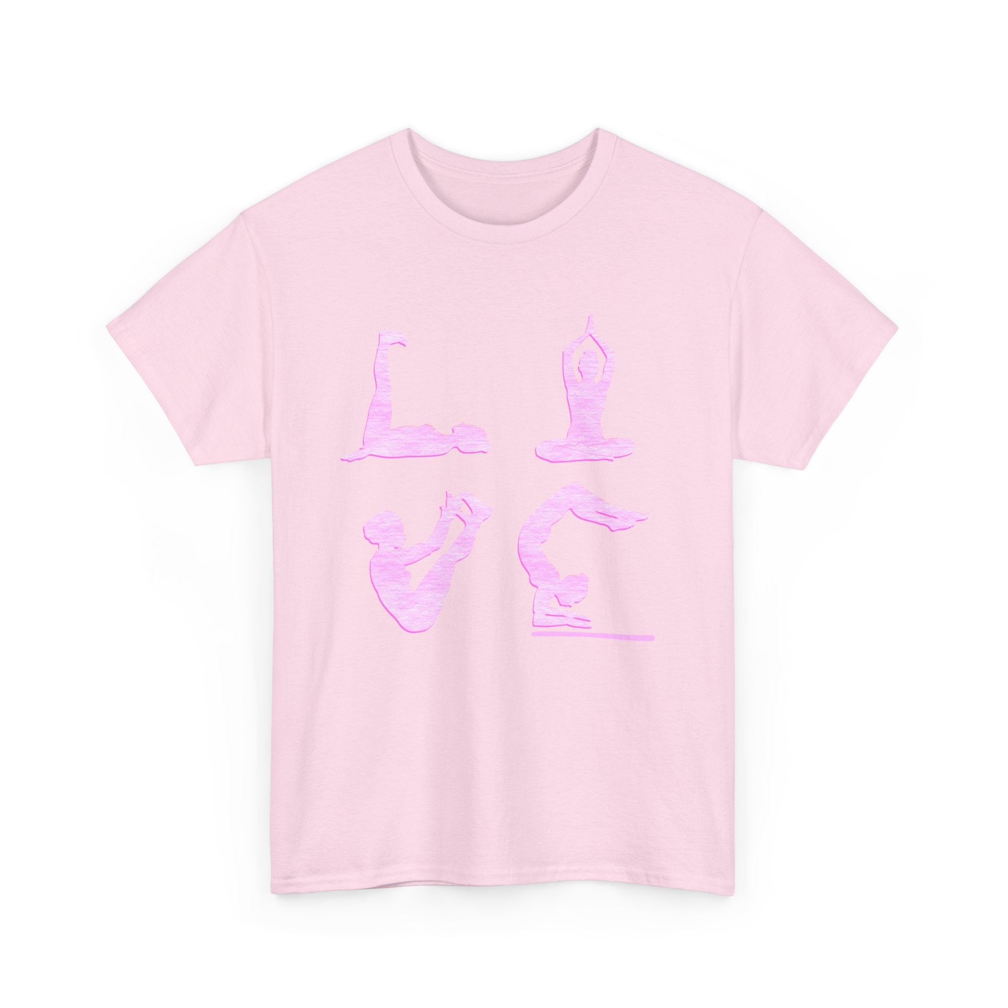 Yoga Love Poses Graphic Tee — Pink Silhouette Yoga Shirt for Women & Men