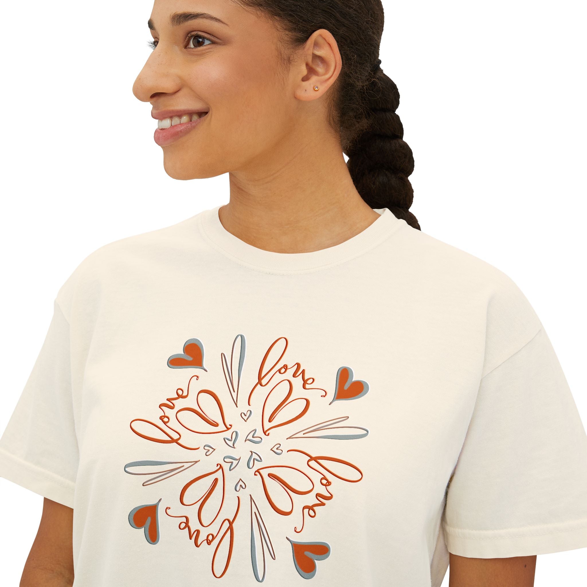 Women's Boxy Tee — Floral Heart Mandala Graphic