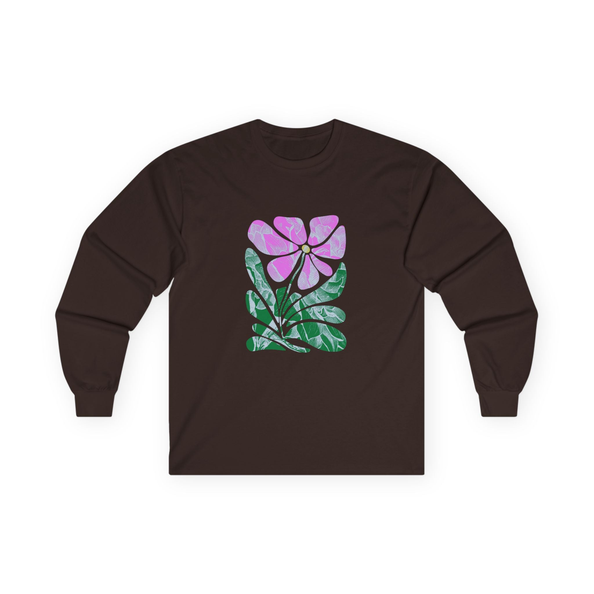 Floral Watercolor Long Sleeve Tee — Pink Bloom Graphic