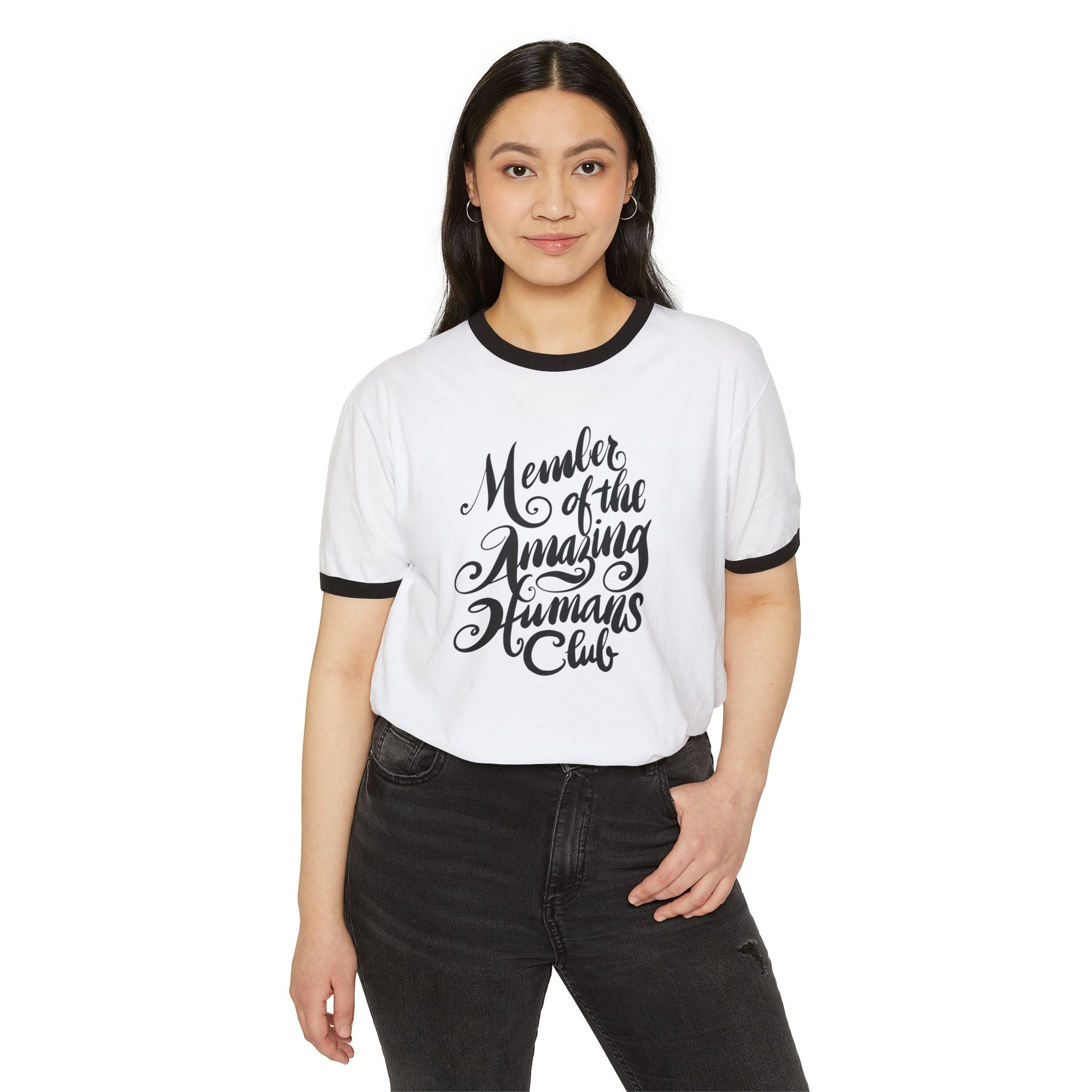 Menber of the Amazing Humans Club Ringer T-Shirt - Unisex Cotton Tee for Fun Celebrations