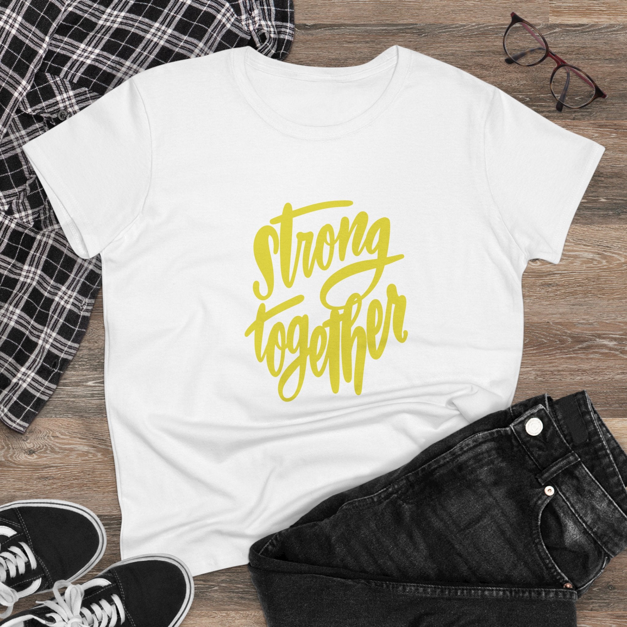 Strong Together Women's Cotton Tee - Empowerment Shirt for Everyday Comfort