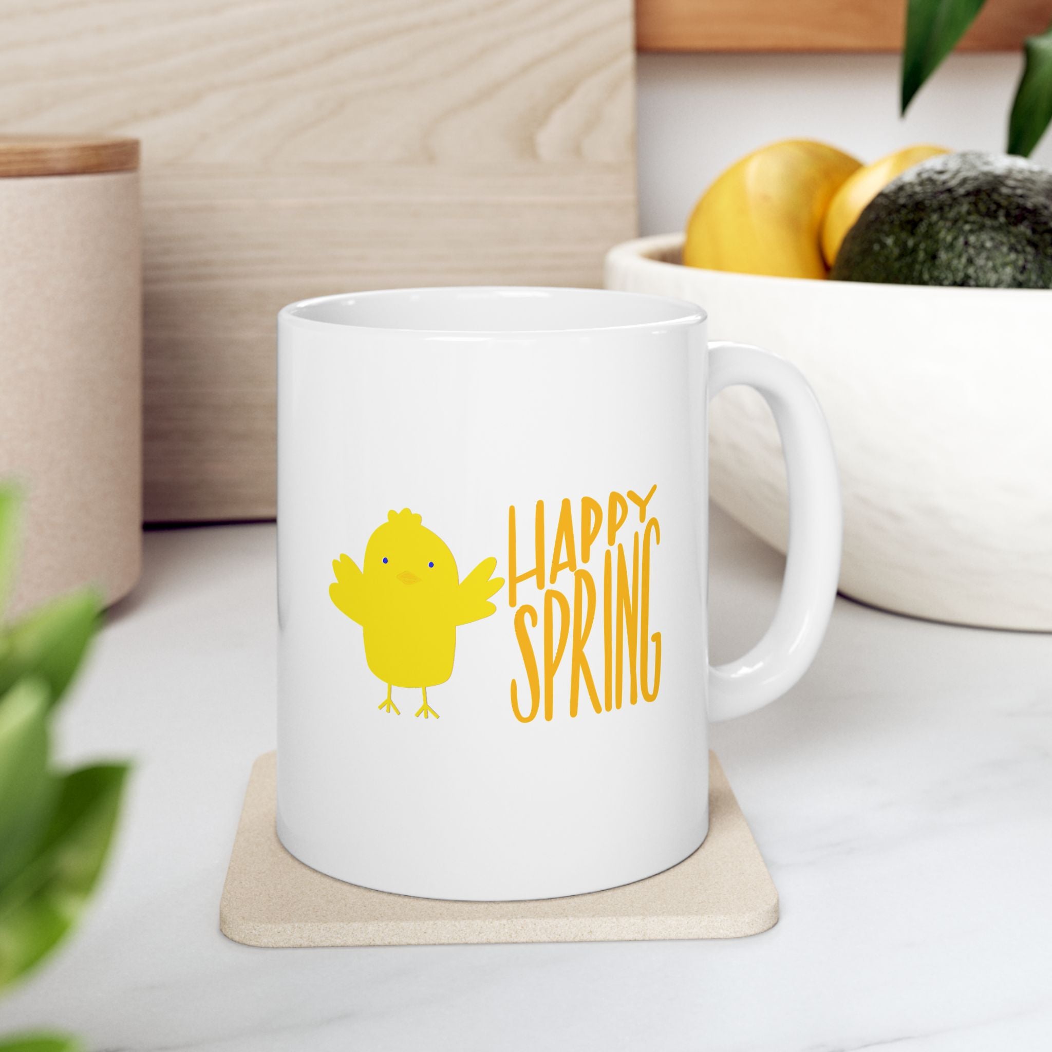Happy Spring Ceramic Mug - Yellow Chick Design, Perfect for Easter and Spring Celebrations