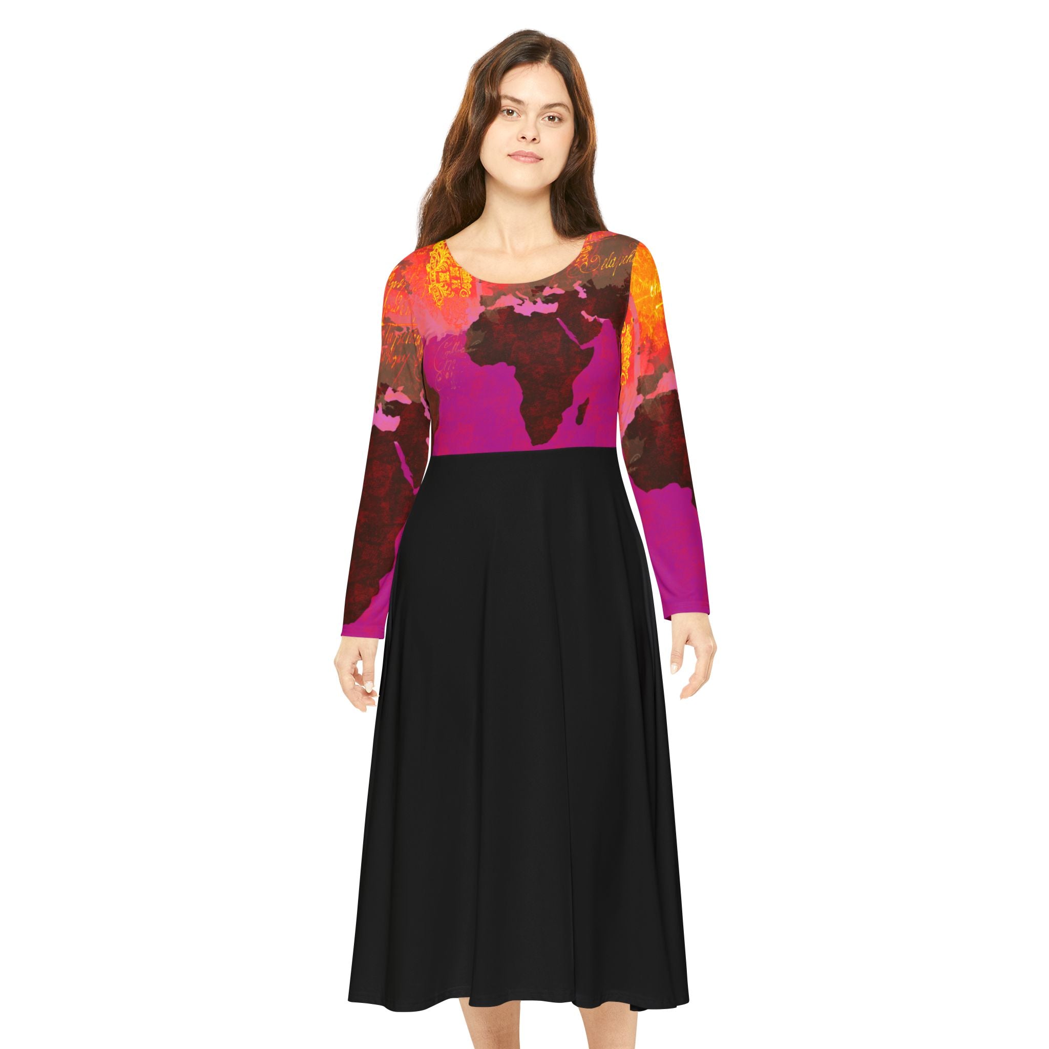 WORLD TRAVELER Women's Long Sleeve Dance Dress (AOP)