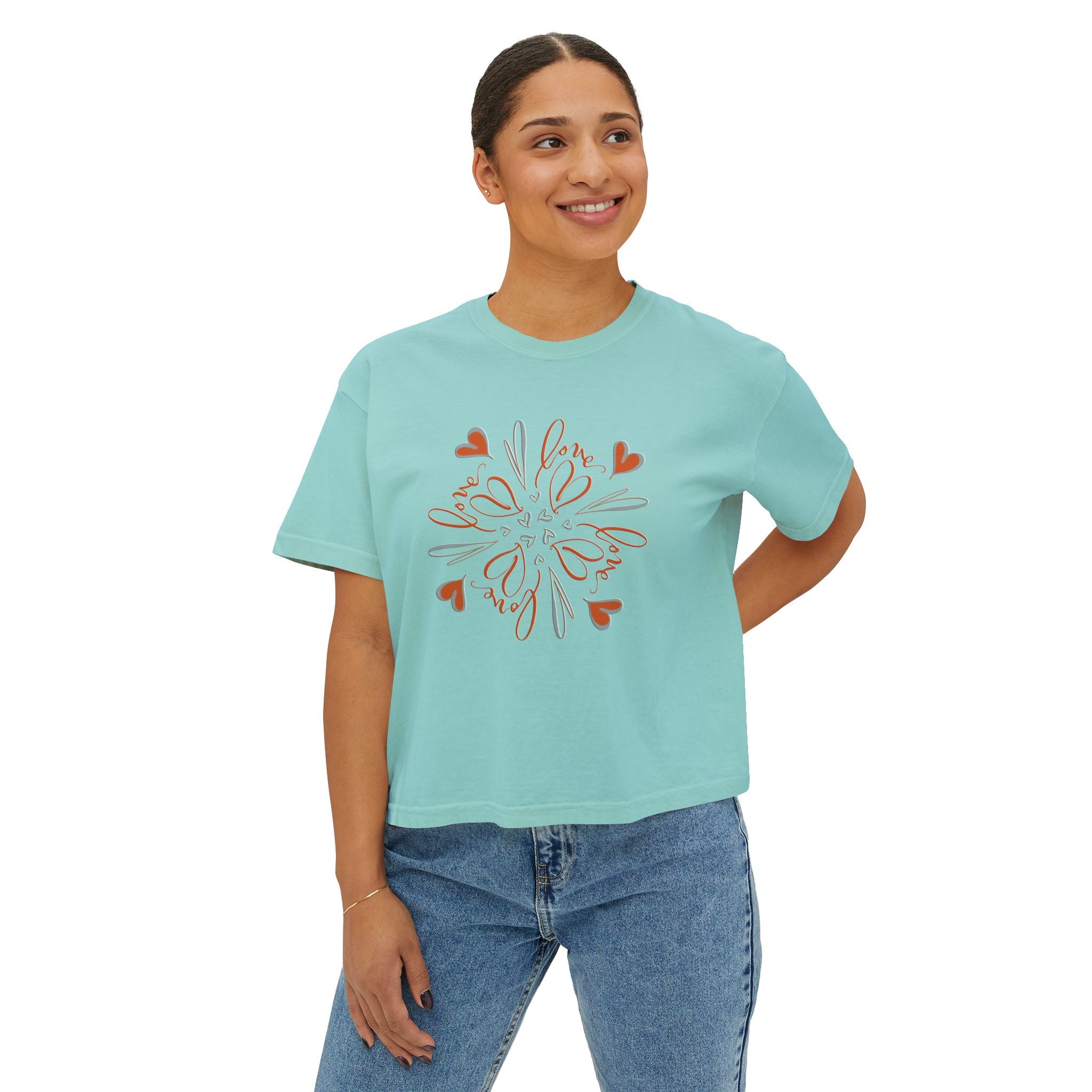 Women's Boxy Tee — Floral Heart Mandala Graphic