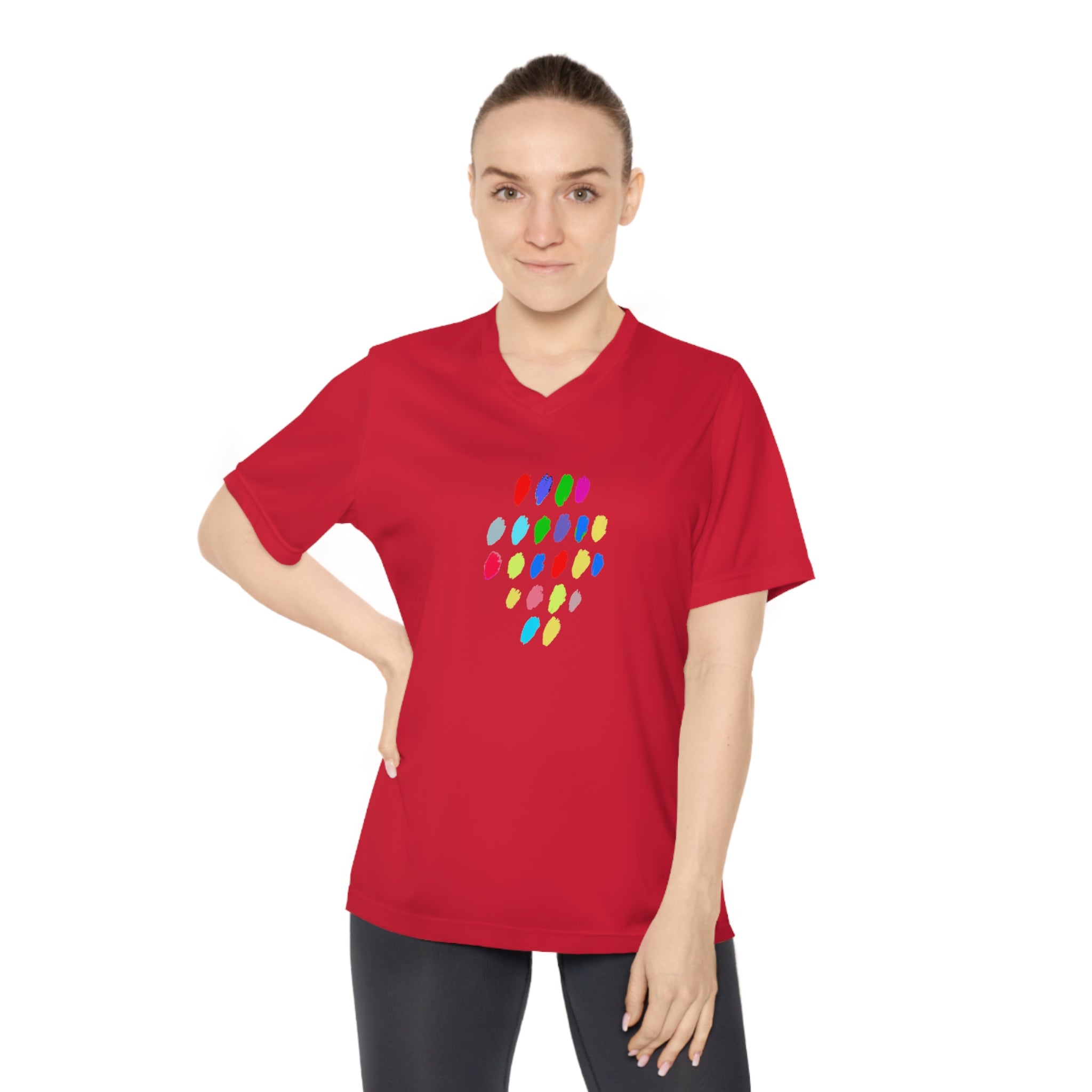 Colorful Dot Women's Performance V-Neck T-Shirt – Activewear for Fitness Enthusiasts