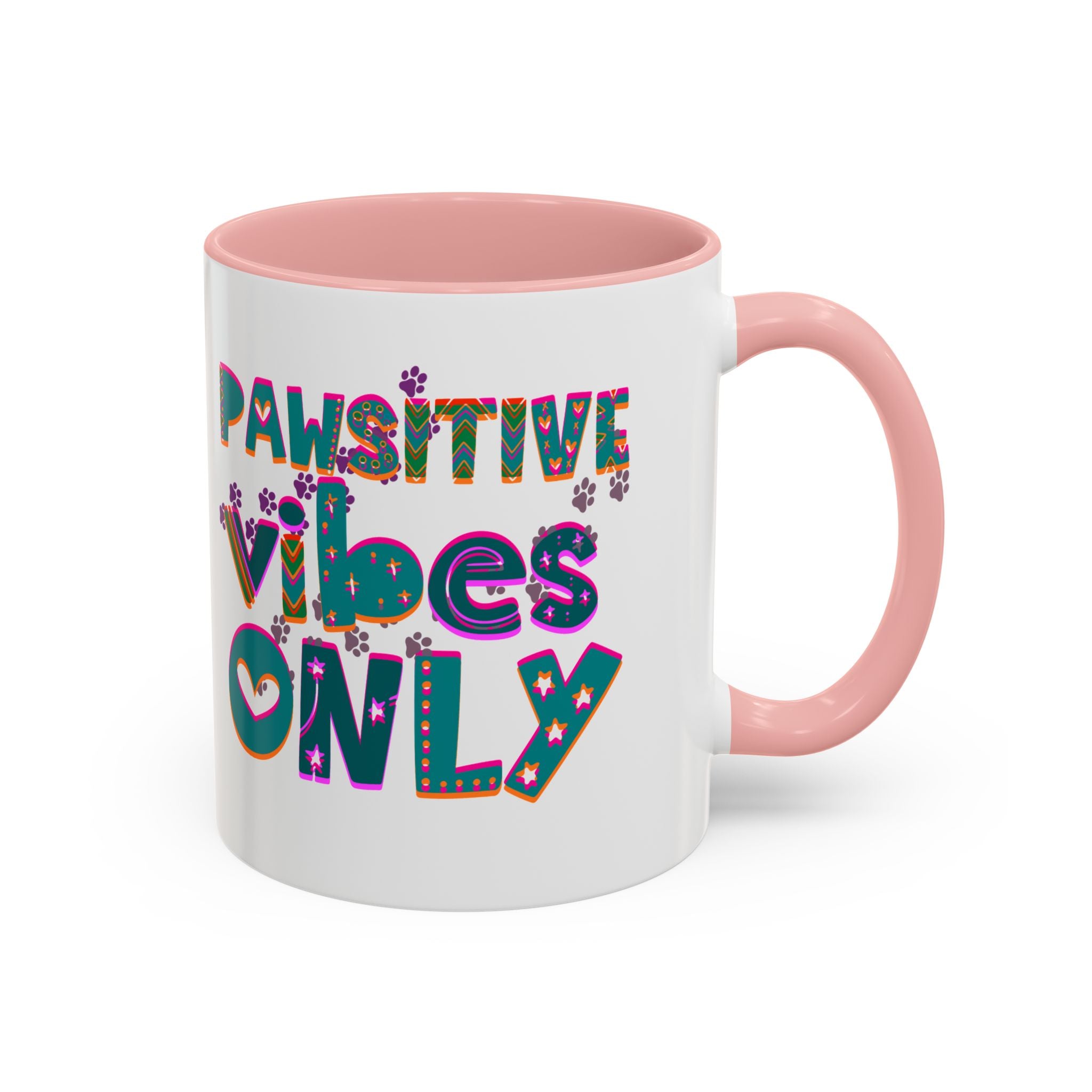 PAWSITIVE VIBES ONLY Accent Coffee Mug (11, 15oz)